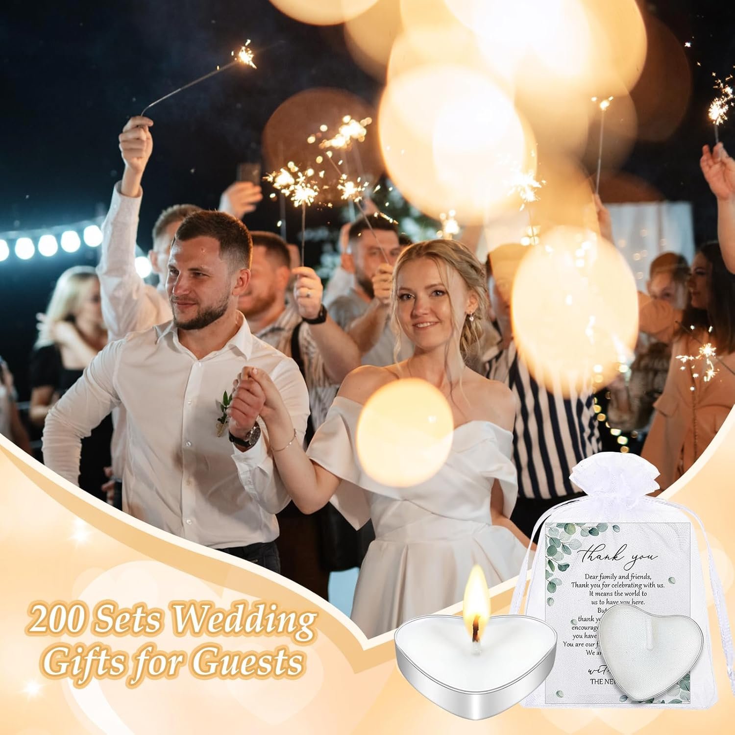 Wholesale 50 Sets Heart Shaped Mini Candles with Thank You Cards and Organza Bags Wedding Guest Favors Supplier