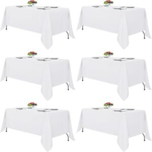 Fitable White Tablecloths for Rectangle Tables, 6 Pack - 70 x 120 Inches - Reusable and Washable Table Clothes for 6-8 Ft Tables, Polyester Fabric Table Covers for Wedding, Party, Banquet