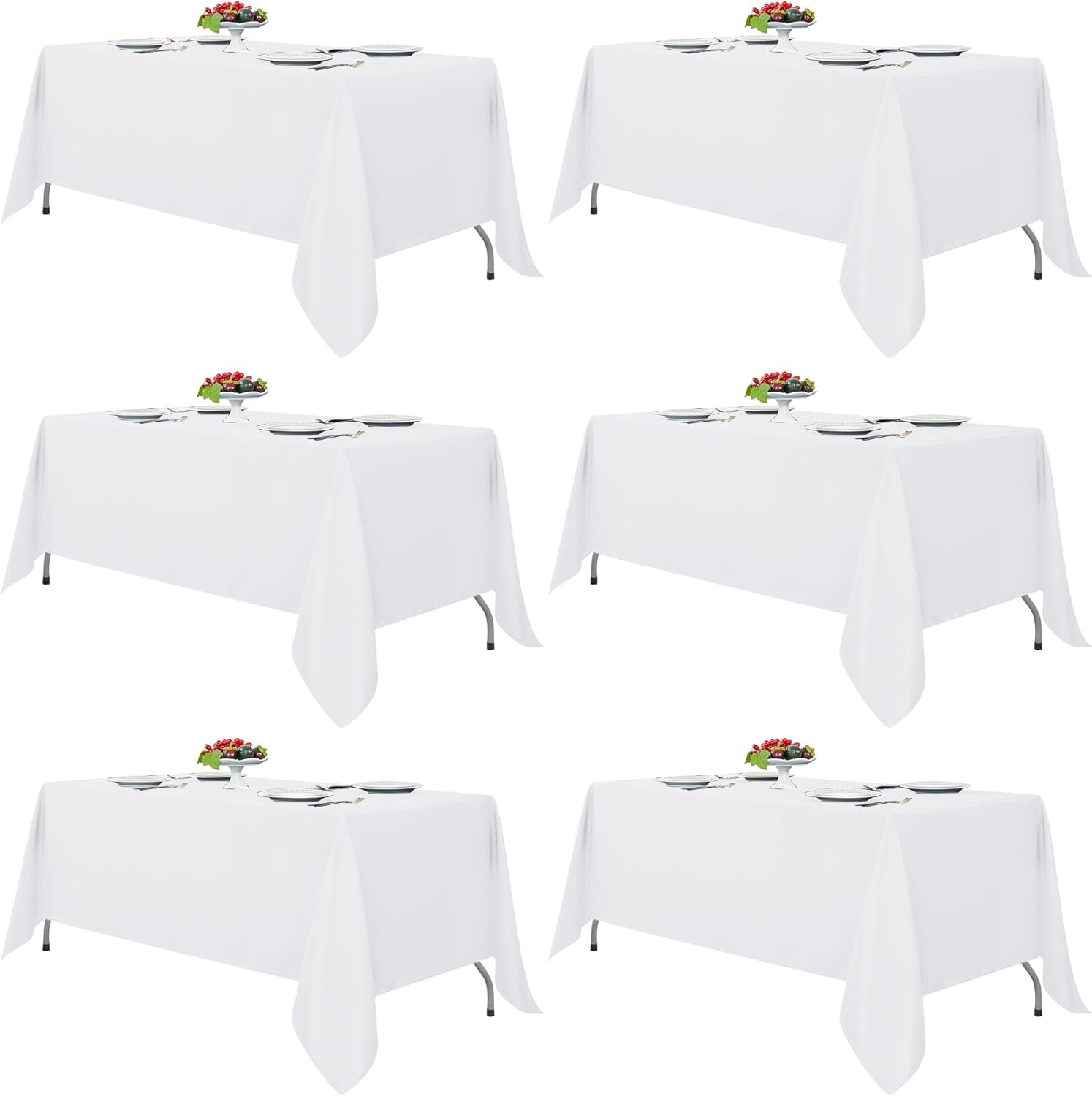 Fitable White Tablecloths for Rectangle Tables, 6 Pack - 70 x 120 Inches - Reusable and Washable Table Clothes for 6-8 Ft Tables, Polyester Fabric Table Covers for Wedding, Party, Banquet