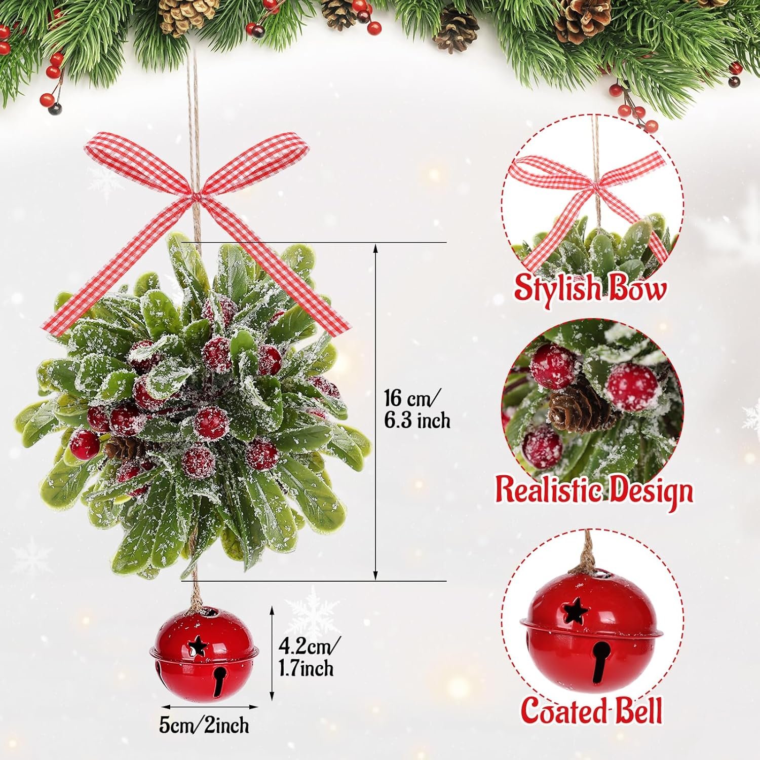Wholesale Artificial Mistletoe Kissing Ball Ornament with Bell Bow Berries Hanging Christmas Decoration for Doorway Arch Light Fixture Xmas Tree (Red) Supplier Wholesale Artificial Mistletoe Kissing Ball Ornament with Bell Bow Berries Hanging Christmas Decoration for Doorway Arch Light Fixture Xmas Tree (Red) Supplier
