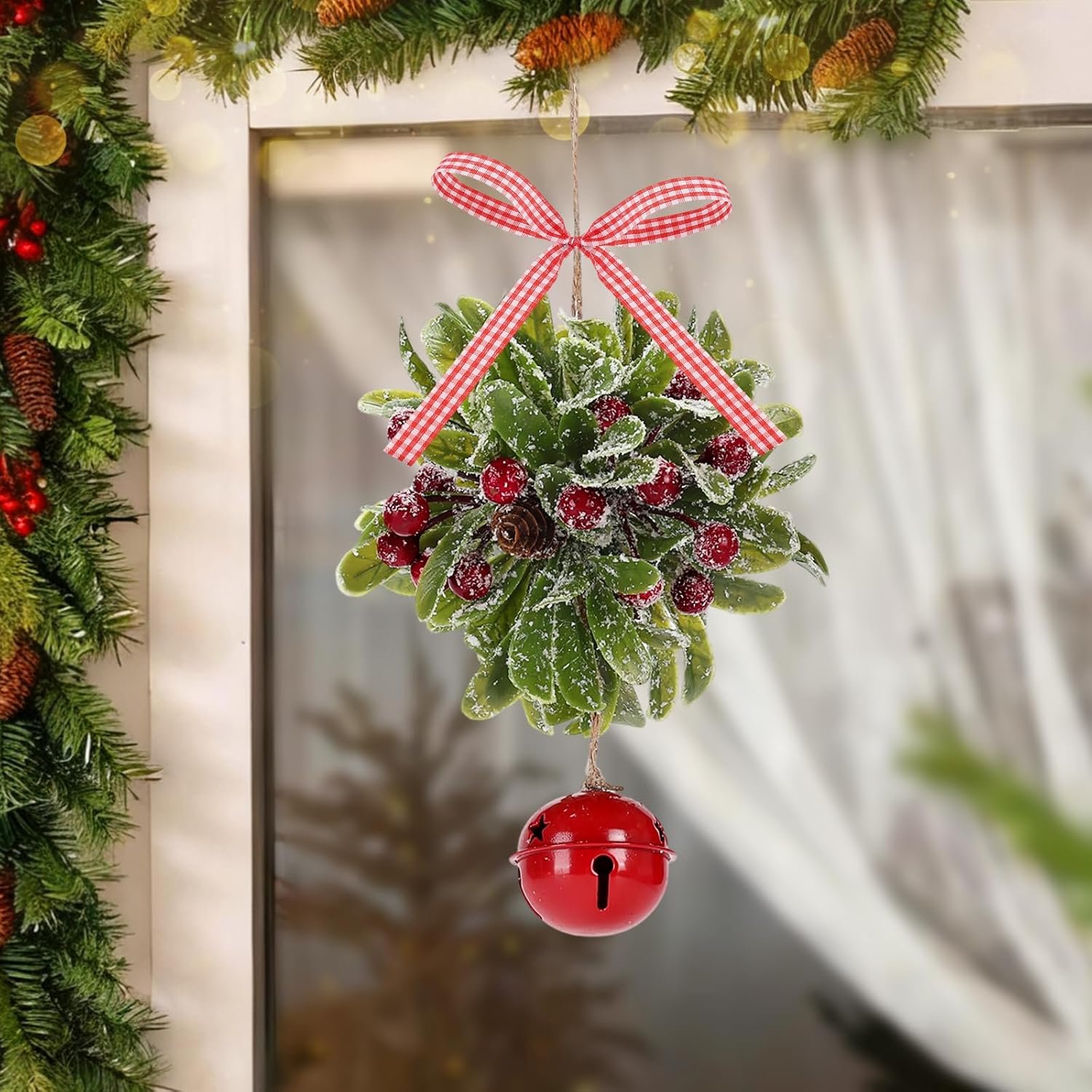 Wholesale Artificial Mistletoe Kissing Ball Ornament with Bell Bow Berries Hanging Christmas Decoration for Doorway Arch Light Fixture Xmas Tree (Red) Supplier Wholesale Artificial Mistletoe Kissing Ball Ornament with Bell Bow Berries Hanging Christmas Decoration for Doorway Arch Light Fixture Xmas Tree (Red) Supplier