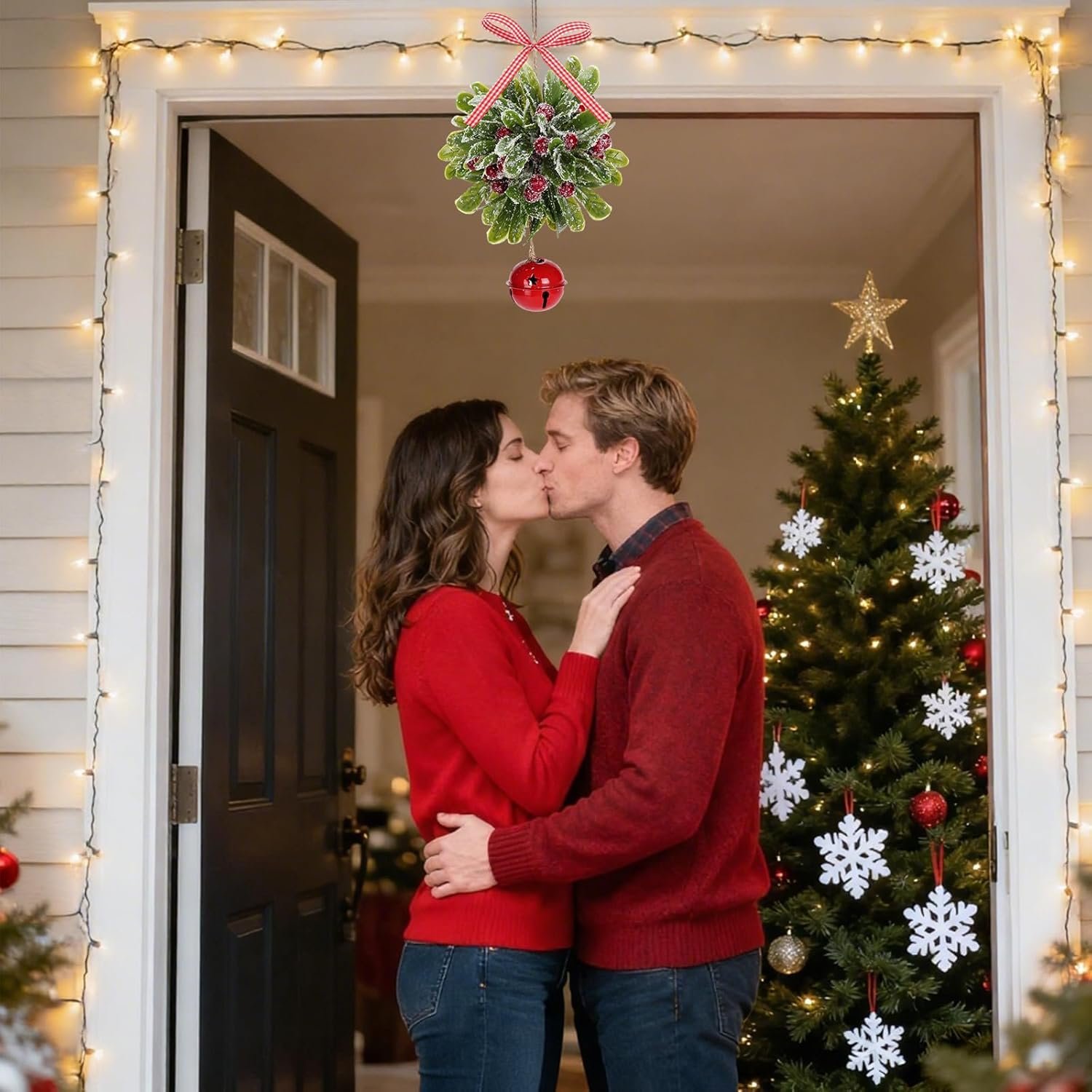 Wholesale Artificial Mistletoe Kissing Ball Ornament with Bell Bow Berries Hanging Christmas Decoration for Doorway Arch Light Fixture Xmas Tree (Red) Supplier Wholesale Artificial Mistletoe Kissing Ball Ornament with Bell Bow Berries Hanging Christmas Decoration for Doorway Arch Light Fixture Xmas Tree (Red) Supplier