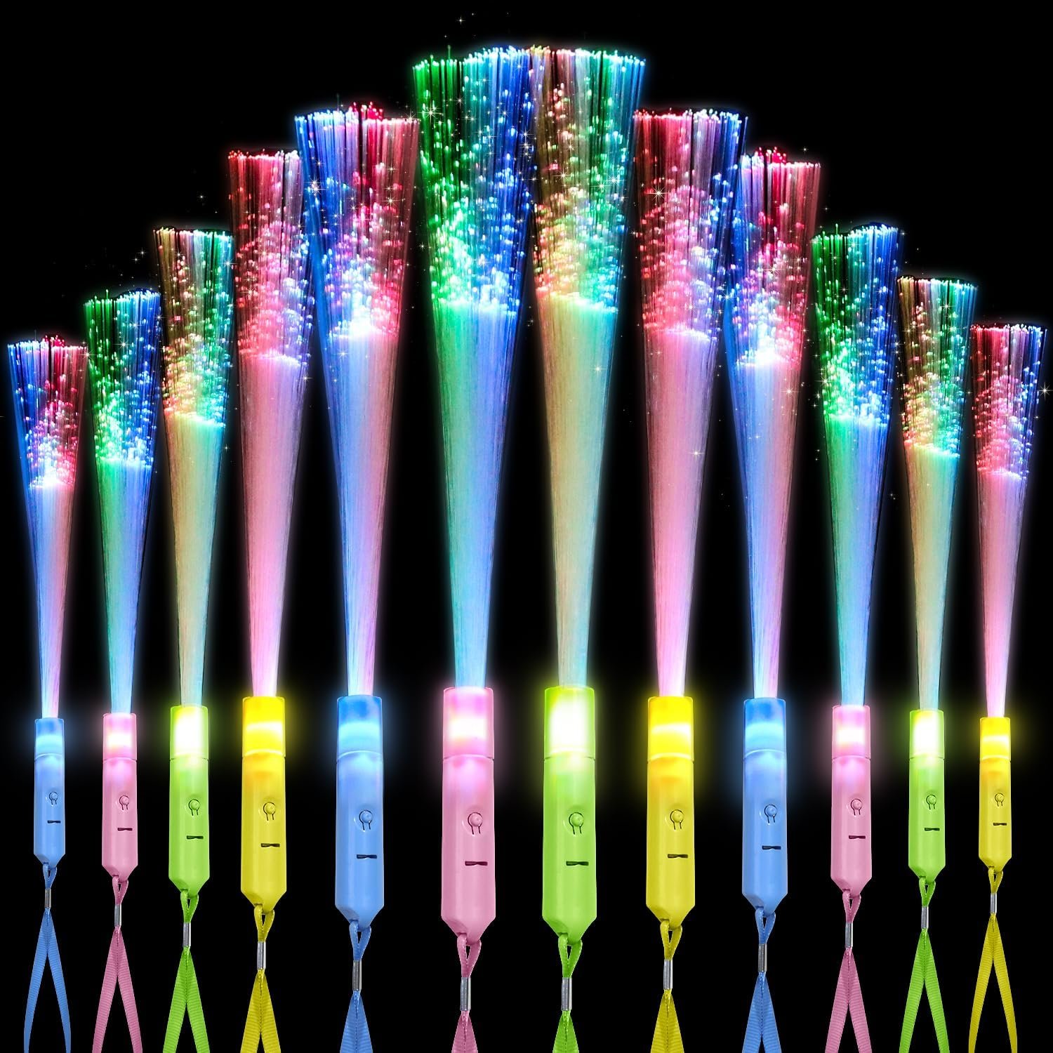 36PCS Fiber Optic Wands Glow Wand LED Light Up Wand Bulk with 3 Models Colorful Flashing Glow in The Dark Party Supplies Fiber Optic Lights Glow Wands Bulk Party Pack for Birthday Party Favor Wedding