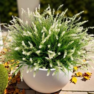 Artificial Faux Plants Flowers for Outdoor Decorations, Fake Monkey Grass for Outside Porch Patio, No Fade Realistic Greenery Plant, UV Resistant Artificial Shrubs for Courtyard Window Garden