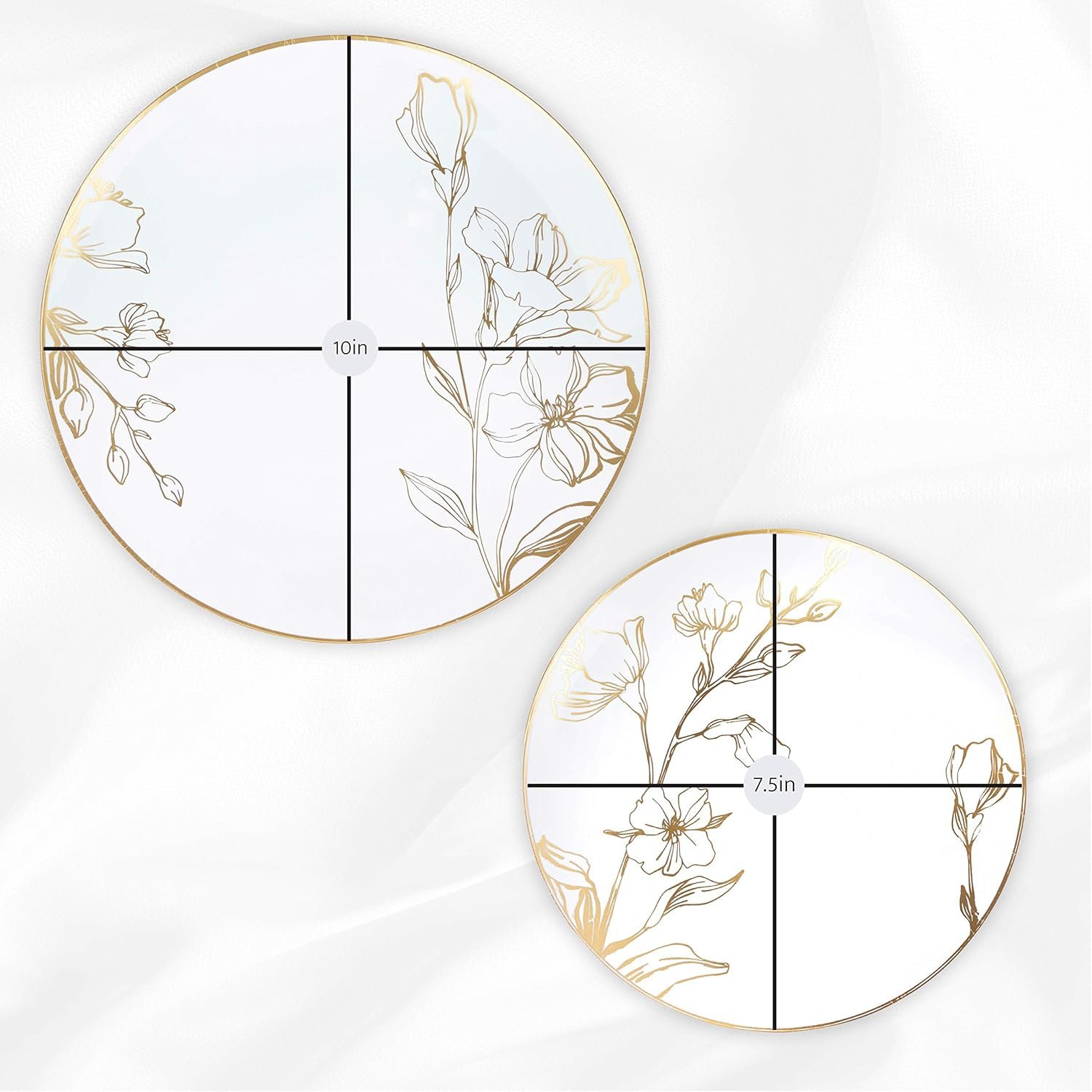 Wholesale 128 Piece Combo Plates Set 64 7-Inch Plates and 64 10-Inch Plates White Plastic Floral Design with Gold Rim Premium Elegant Tableware Supplier Wholesale 128 Piece Combo Plates Set 64 7-Inch Plates and 64 10-Inch Plates White Plastic Floral Design with Gold Rim Premium Elegant Tableware Supplier