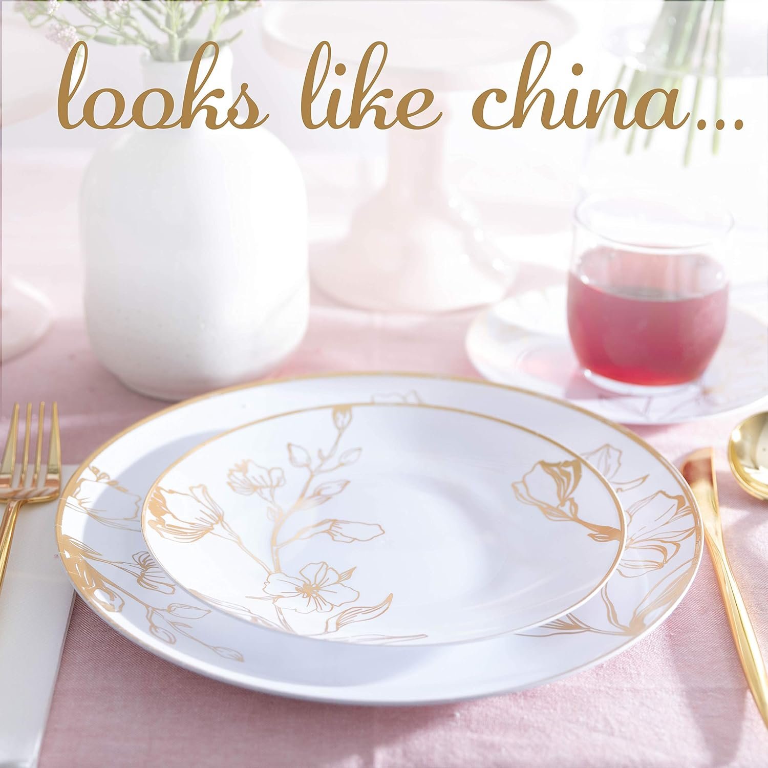 Wholesale 128 Piece Combo Plates Set 64 7-Inch Plates and 64 10-Inch Plates White Plastic Floral Design with Gold Rim Premium Elegant Tableware Supplier Wholesale 128 Piece Combo Plates Set 64 7-Inch Plates and 64 10-Inch Plates White Plastic Floral Design with Gold Rim Premium Elegant Tableware Supplier