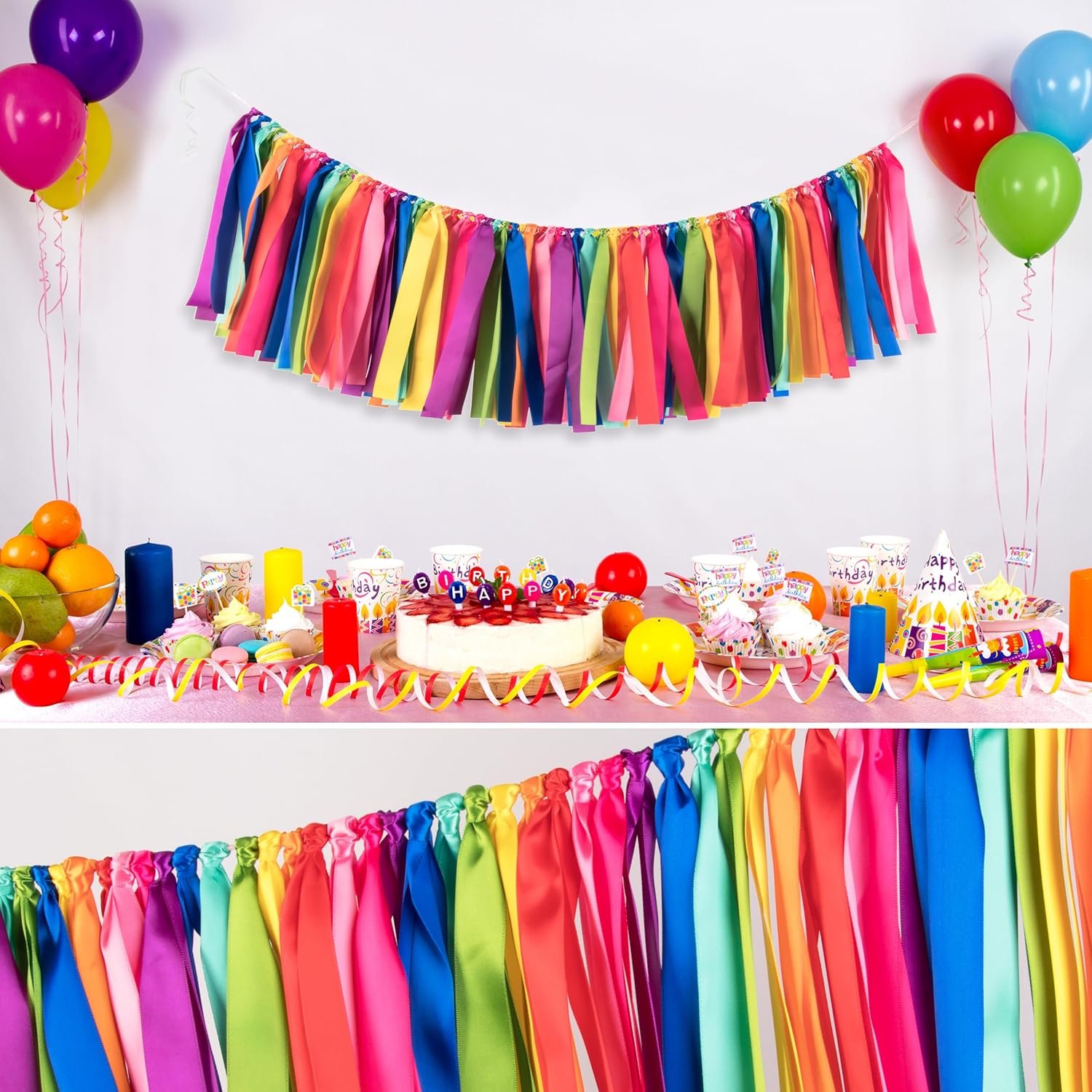 Wholesale 2 Packs Rainbow Ribbon Tassel Garland Pre-Assembled Colorful Banner Backdrop 40x14 Inch for Classroom Decor Wall Window Weddings Baby Showers Birthdays Supplier