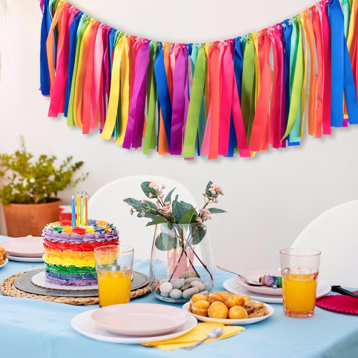 Wholesale 2 Packs Rainbow Ribbon Tassel Garland Pre-Assembled Colorful Banner Backdrop 40x14 Inch for Classroom Decor Wall Window Weddings Baby Showers Birthdays Supplier