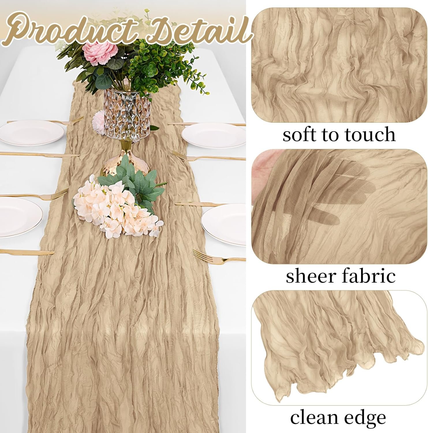 Wholesale 8 Pack Beige Cheesecloth Table Runners 20x120 Inch 10FT Rustic Sheer Gauze for Wedding Birthday Party Baby Shower Table Decor Supplier