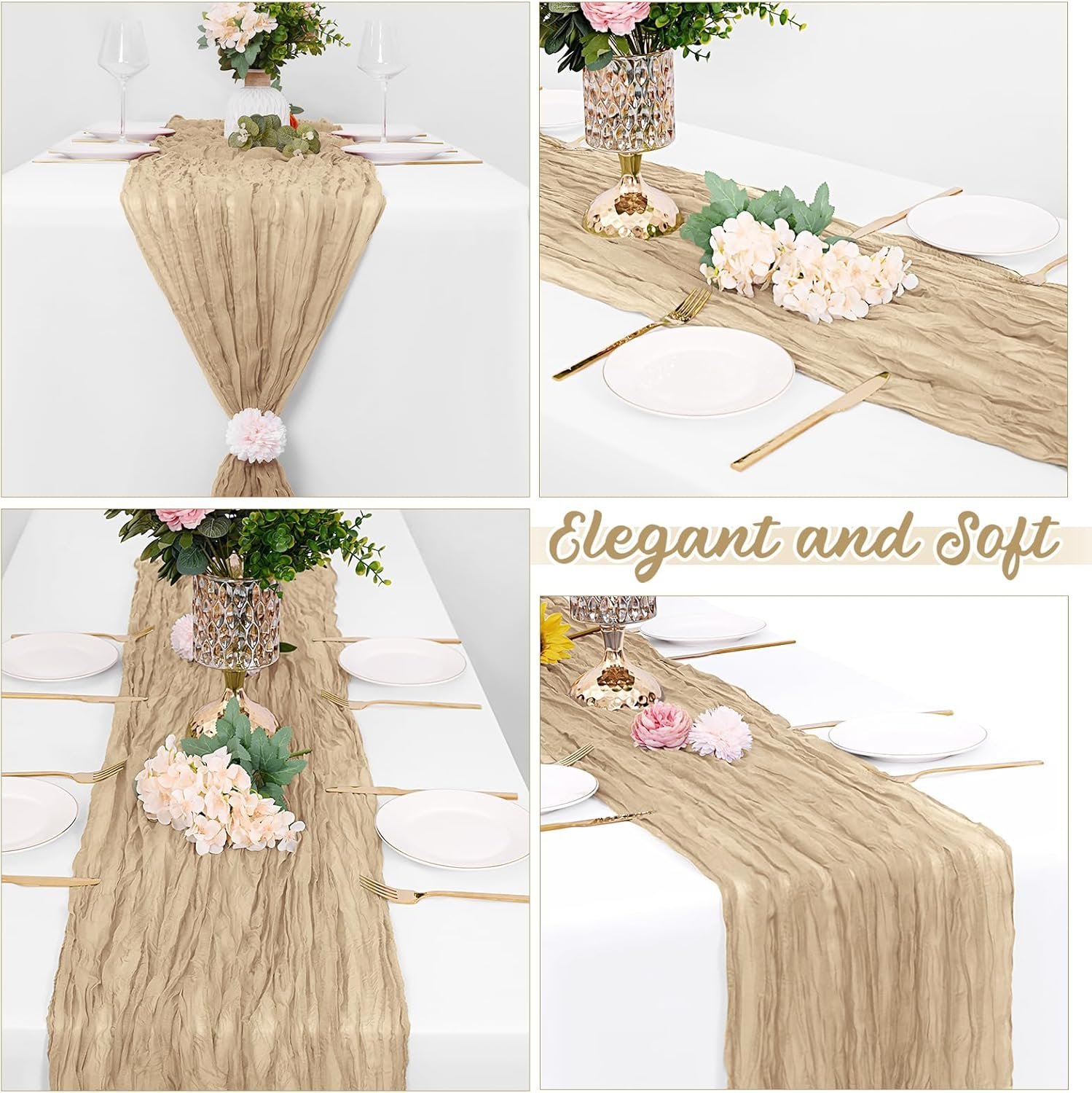 Wholesale 8 Pack Beige Cheesecloth Table Runners 20x120 Inch 10FT Rustic Sheer Gauze for Wedding Birthday Party Baby Shower Table Decor Supplier
