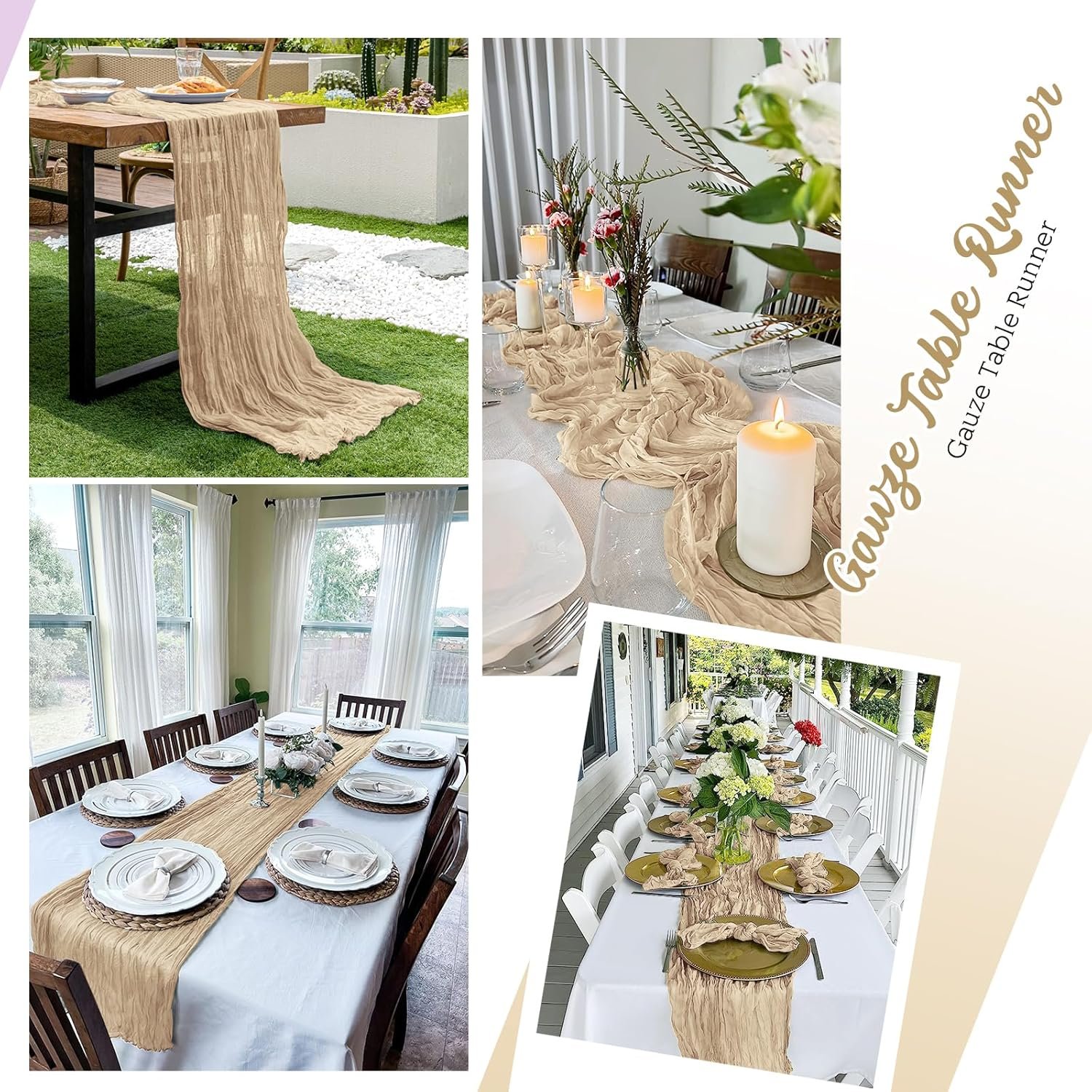 Wholesale 8 Pack Beige Cheesecloth Table Runners 20x120 Inch 10FT Rustic Sheer Gauze for Wedding Birthday Party Baby Shower Table Decor Supplier