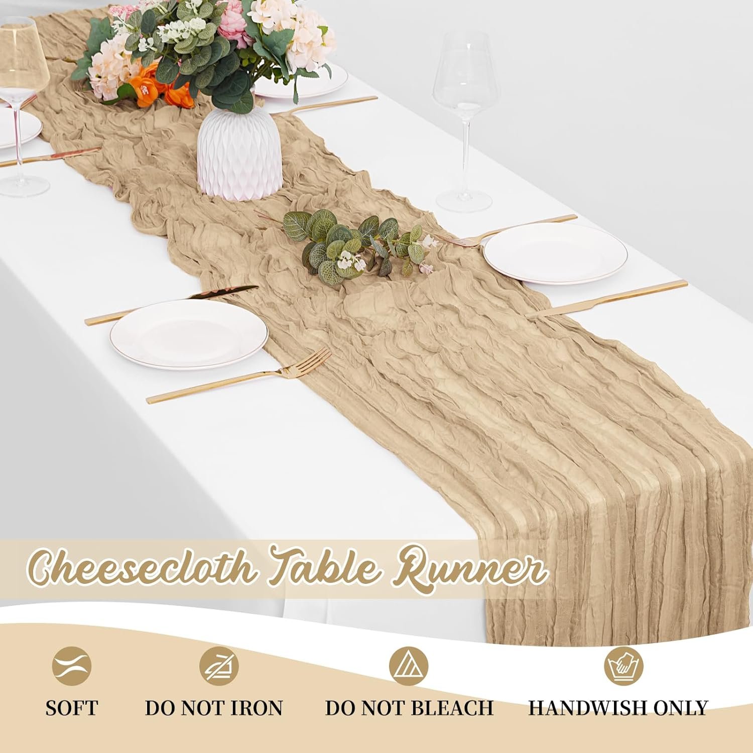 Wholesale 8 Pack Beige Cheesecloth Table Runners 20x120 Inch 10FT Rustic Sheer Gauze for Wedding Birthday Party Baby Shower Table Decor Supplier