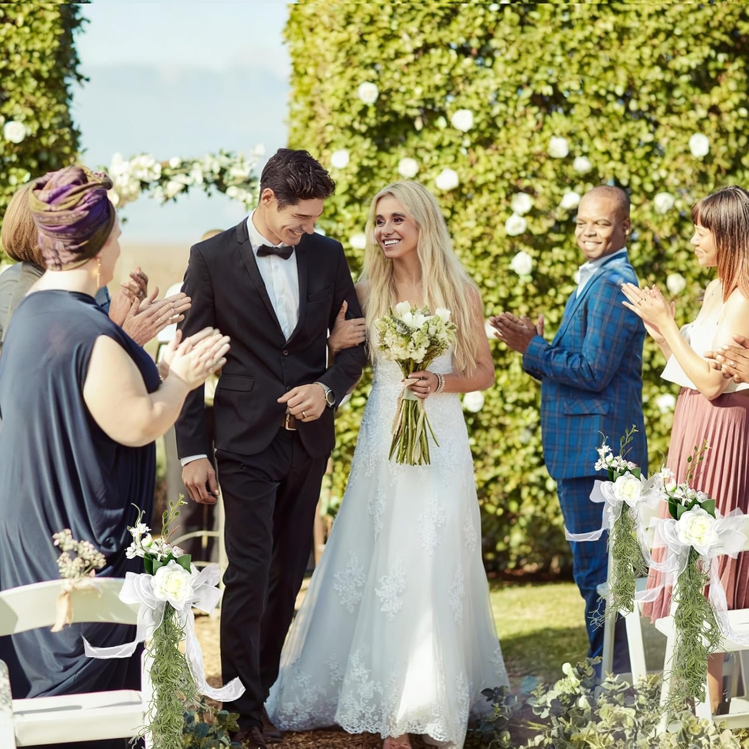 Wholesale 10 Pack Pew Flowers Wedding Aisle Chair Decorations with Artificial Flowers Ribbons for Church Arrangement Party Outdoor Supplier Wholesale 10 Pack Pew Flowers Wedding Aisle Chair Decorations with Artificial Flowers Ribbons for Church Arrangement Party Outdoor Supplier