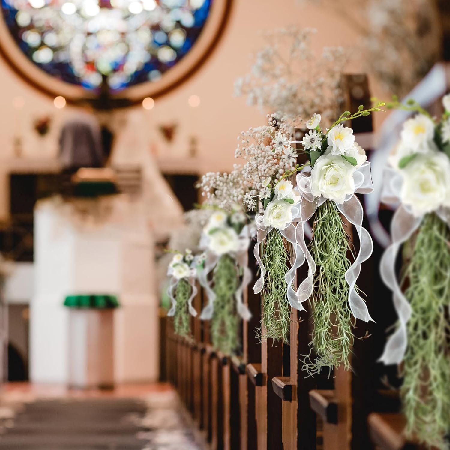 Wholesale 10 Pack Pew Flowers Wedding Aisle Chair Decorations with Artificial Flowers Ribbons for Church Arrangement Party Outdoor Supplier Wholesale 10 Pack Pew Flowers Wedding Aisle Chair Decorations with Artificial Flowers Ribbons for Church Arrangement Party Outdoor Supplier