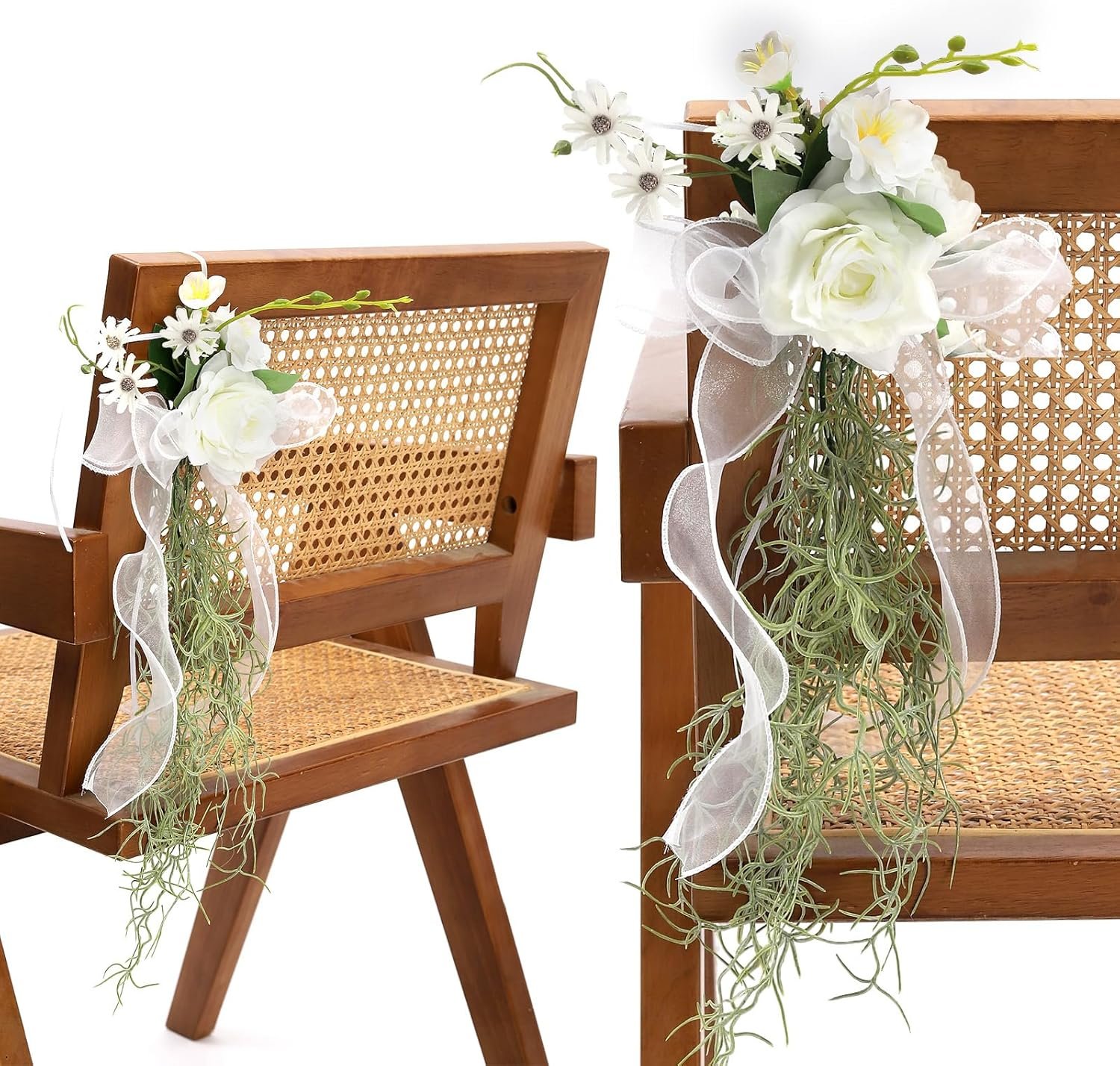 10 Pack Wedding Aisle Decorations for Wedding Chair - Pew Flowers for Church Chair Decorations with Artificial Flowers Ribbons for Arrangement Party Outdoor Decor