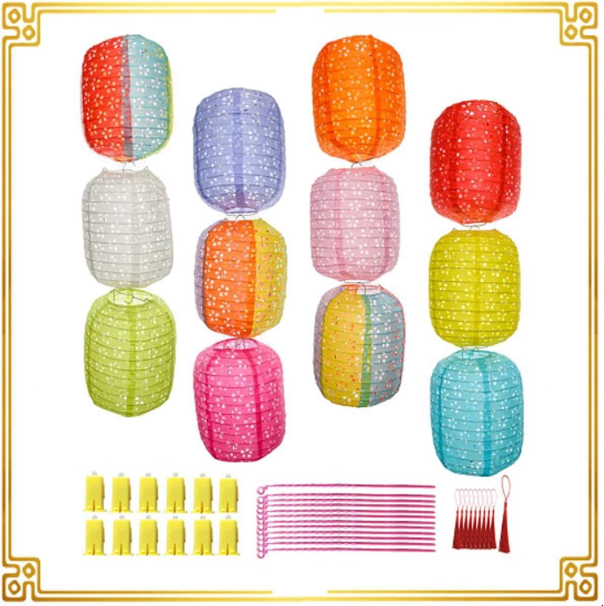 Wholesale 12Pcs 8 Inch Oval Paper Lanterns with LED Lights Tassel Sticks Hanging Decorative Lanterns for Lunar New Year Spring Festival Party Decorations Supplier Wholesale 12Pcs 8 Inch Oval Paper Lanterns with LED Lights Tassel Sticks Hanging Decorative Lanterns for Lunar New Year Spring Festival Party Decorations Supplier