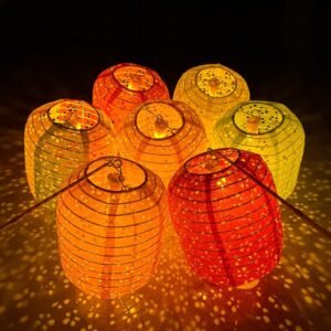12Pcs Paper Lanterns Chinese Japanese Paper Lanterns with LED Lights Tassel Stick 8inch Oval Decorative Hanging Lanterns for Chinese Lunar New Year Decorations 2026 Spring Festival Party Decorations
