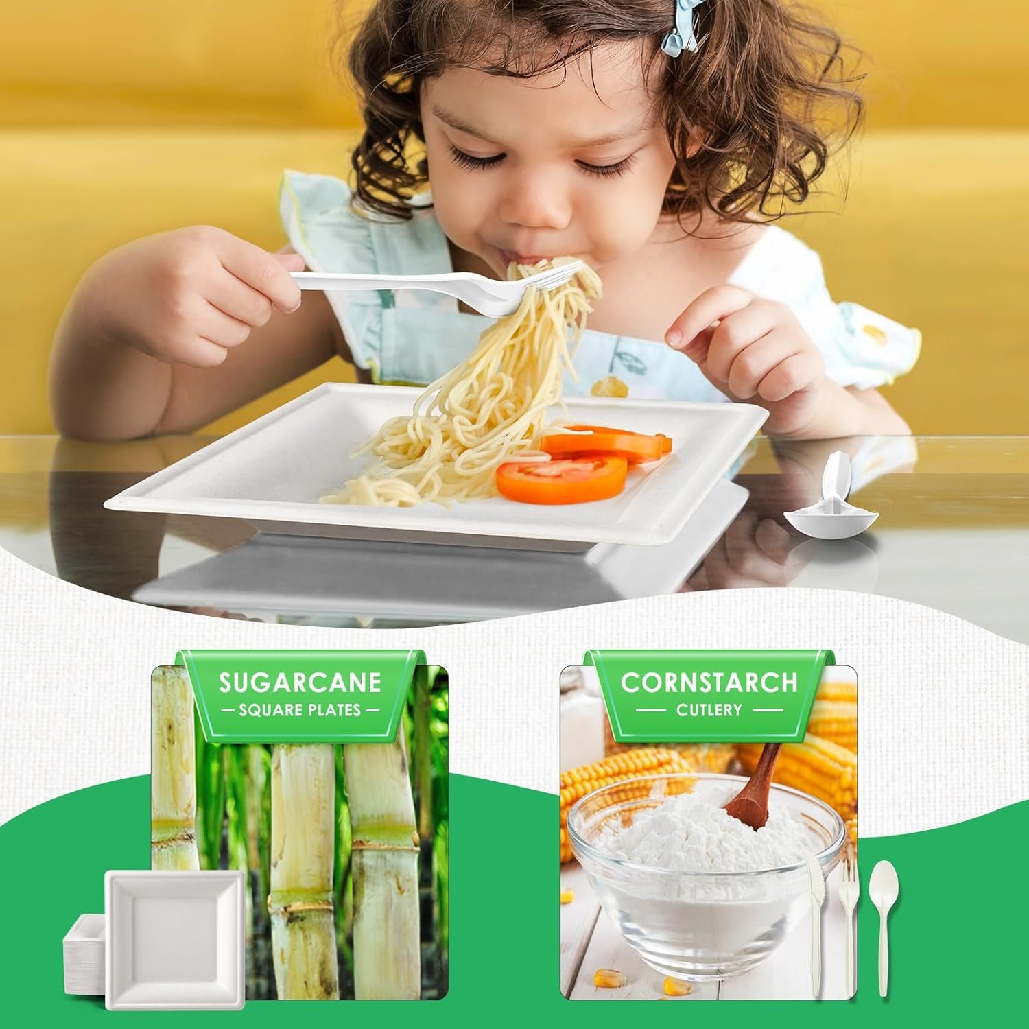Wholesale Compostable Sugarcane Paper Plates Set 300pcs 10-Inch Disposable Eco-Friendly White Square Plates with Napkins Biodegradable Heavy-Duty Utensils for Parties Supplier