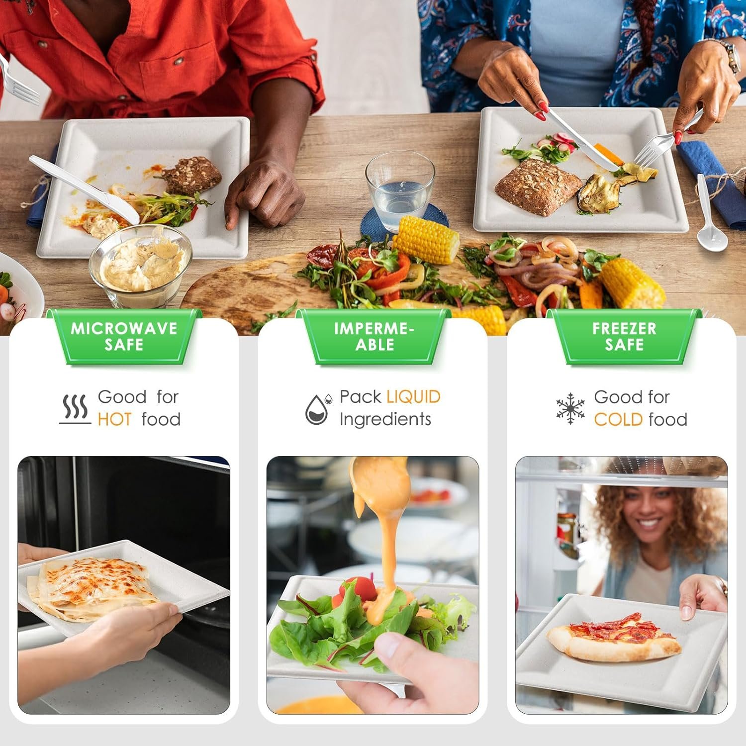 Wholesale Compostable Sugarcane Paper Plates Set 300pcs 10-Inch Disposable Eco-Friendly White Square Plates with Napkins Biodegradable Heavy-Duty Utensils for Parties Supplier