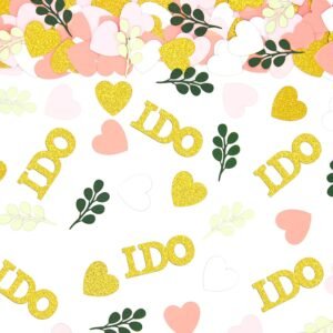 200PC Sage Green and Pink Gold Wedding Confetti for Tables Bridal Shower Decorations Hearts I Do Table Scatter for Wedding Engagement Bachelorette Party Decor