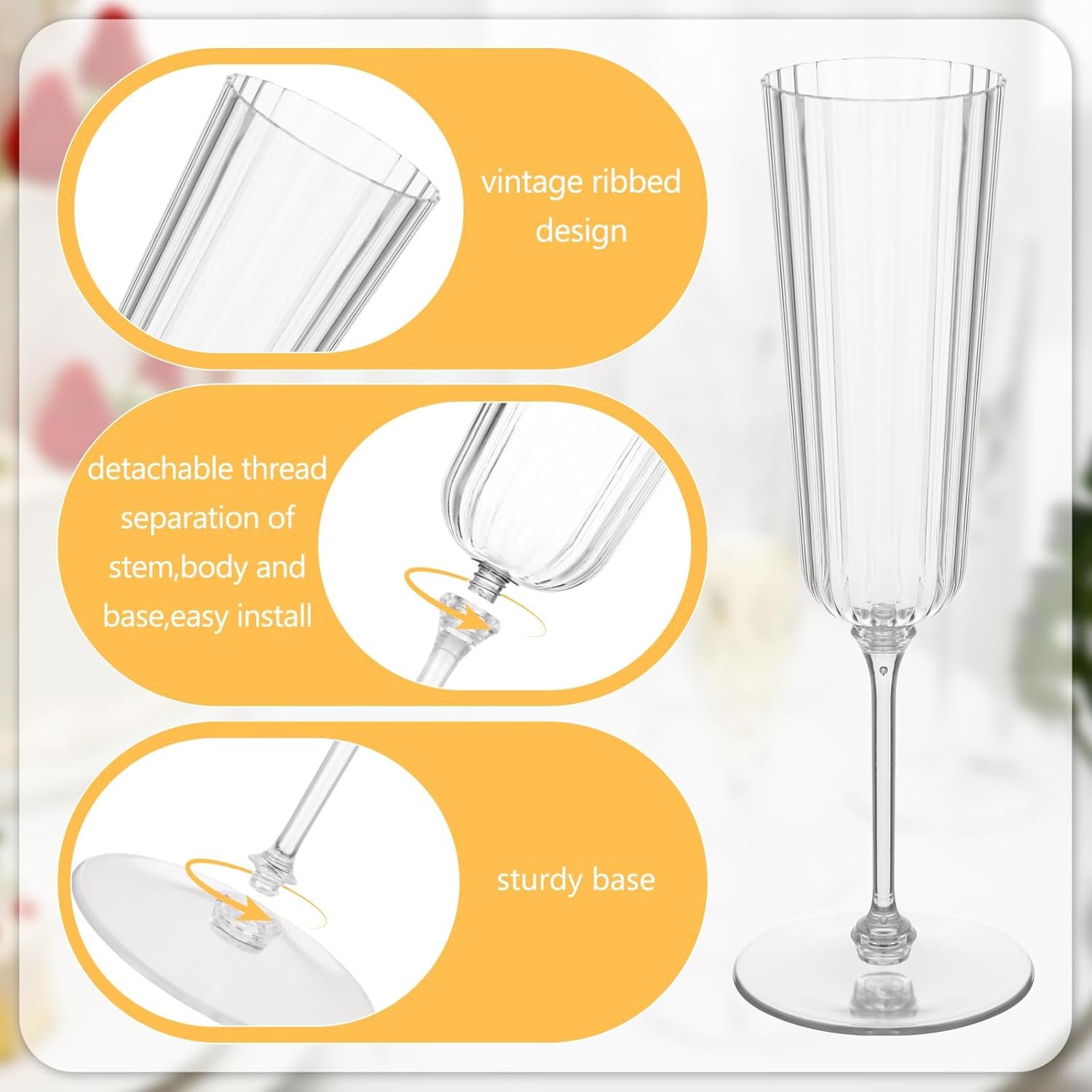 Wholesale 48 Pcs 6.4 oz Plastic Ribbed Stemmed Clear Vintage Disposable Champagne Flutes for Weddings Birthdays Anniversaries Supplier Wholesale 48 Pcs 6.4 oz Plastic Ribbed Stemmed Clear Vintage Disposable Champagne Flutes for Weddings Birthdays Anniversaries Supplier