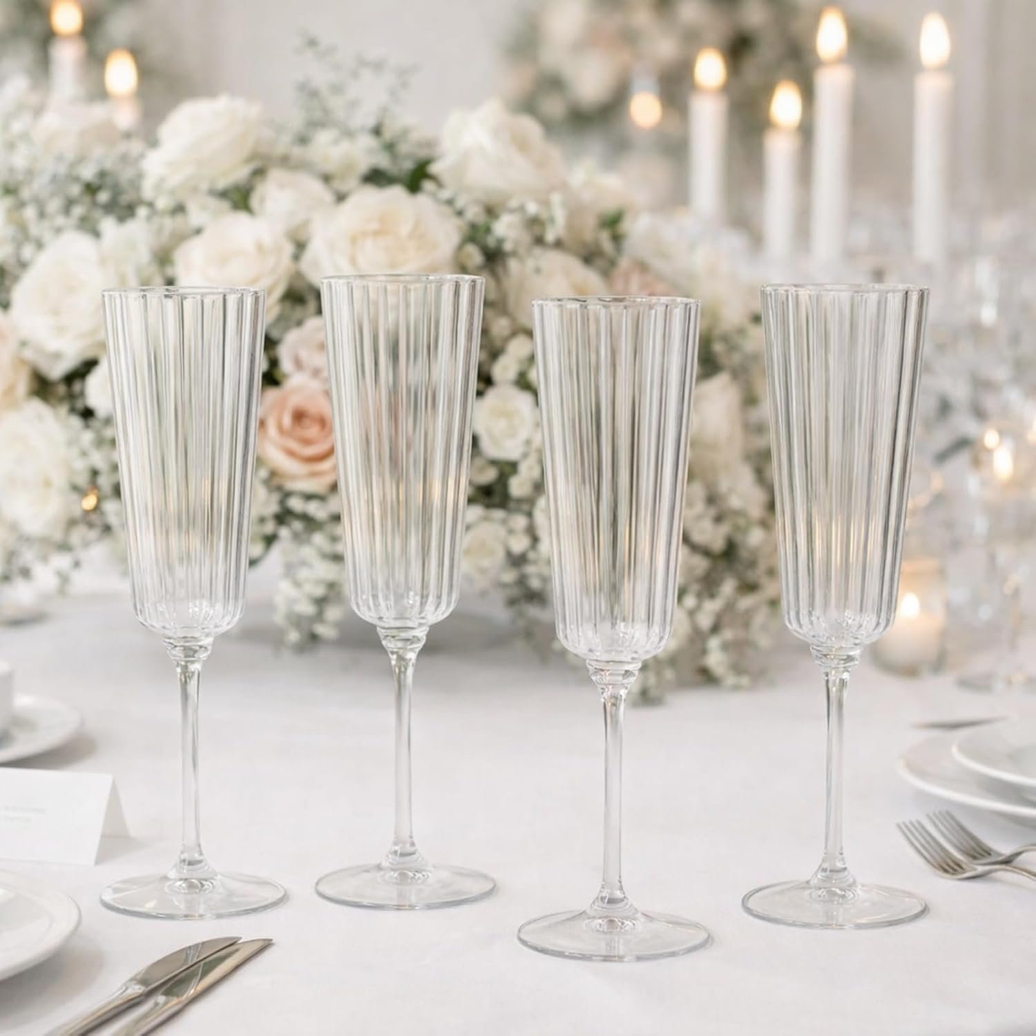 Wholesale 48 Pcs 6.4 oz Plastic Ribbed Stemmed Clear Vintage Disposable Champagne Flutes for Weddings Birthdays Anniversaries Supplier Wholesale 48 Pcs 6.4 oz Plastic Ribbed Stemmed Clear Vintage Disposable Champagne Flutes for Weddings Birthdays Anniversaries Supplier