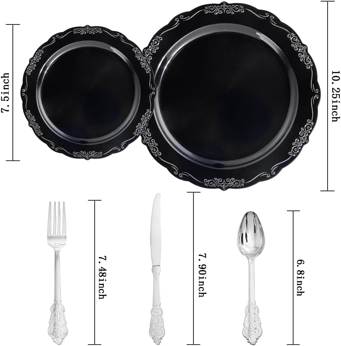 Wholesale 150 Pcs Black Silver Disposable Plastic Plates and Silver Plastic Silverware Including 30 Dinner Plates 30 Dessert Plates 30 Knives 30 Forks 30 Spoons for Parties and Weddings Supplier Wholesale 150 Pcs Black Silver Disposable Plastic Plates and Silver Plastic Silverware Including 30 Dinner Plates 30 Dessert Plates 30 Knives 30 Forks 30 Spoons for Parties and Weddings Supplier