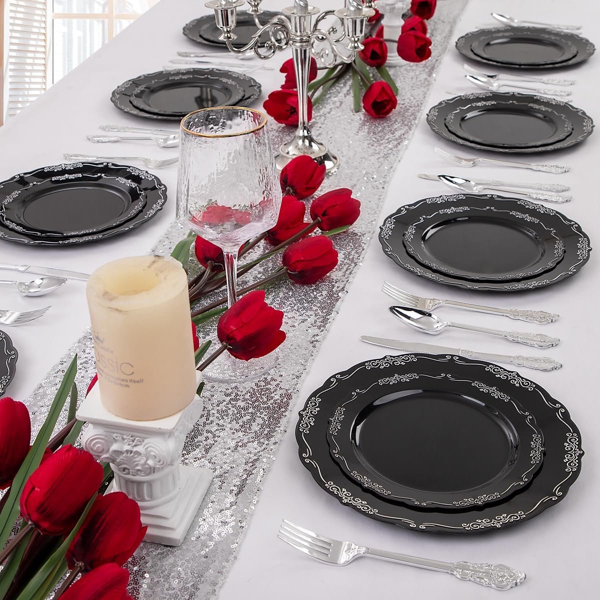 Wholesale 150 Pcs Black Silver Disposable Plastic Plates and Silver Plastic Silverware Including 30 Dinner Plates 30 Dessert Plates 30 Knives 30 Forks 30 Spoons for Parties and Weddings Supplier Wholesale 150 Pcs Black Silver Disposable Plastic Plates and Silver Plastic Silverware Including 30 Dinner Plates 30 Dessert Plates 30 Knives 30 Forks 30 Spoons for Parties and Weddings Supplier