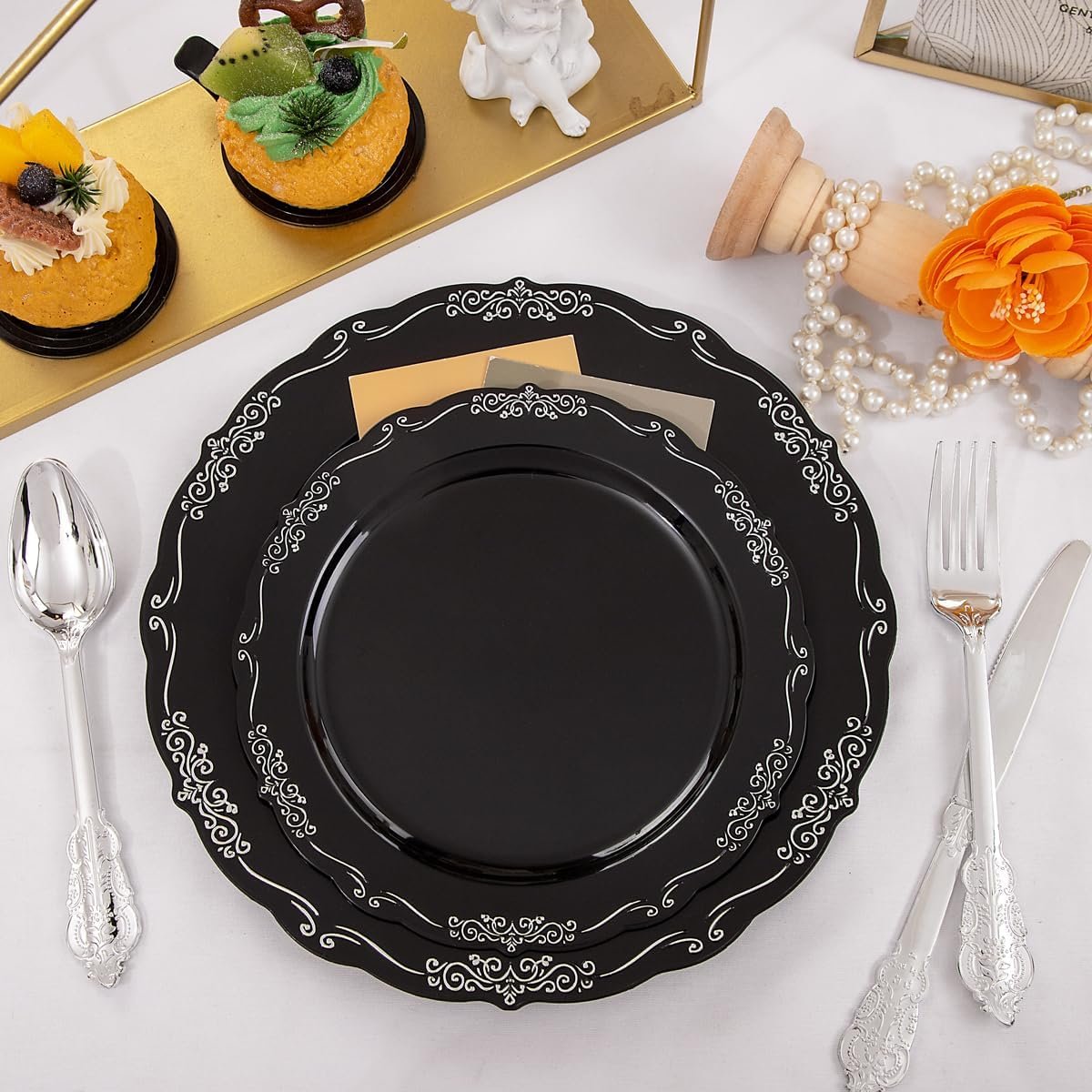 Wholesale 150 Pcs Black Silver Disposable Plastic Plates and Silver Plastic Silverware Including 30 Dinner Plates 30 Dessert Plates 30 Knives 30 Forks 30 Spoons for Parties and Weddings Supplier Wholesale 150 Pcs Black Silver Disposable Plastic Plates and Silver Plastic Silverware Including 30 Dinner Plates 30 Dessert Plates 30 Knives 30 Forks 30 Spoons for Parties and Weddings Supplier