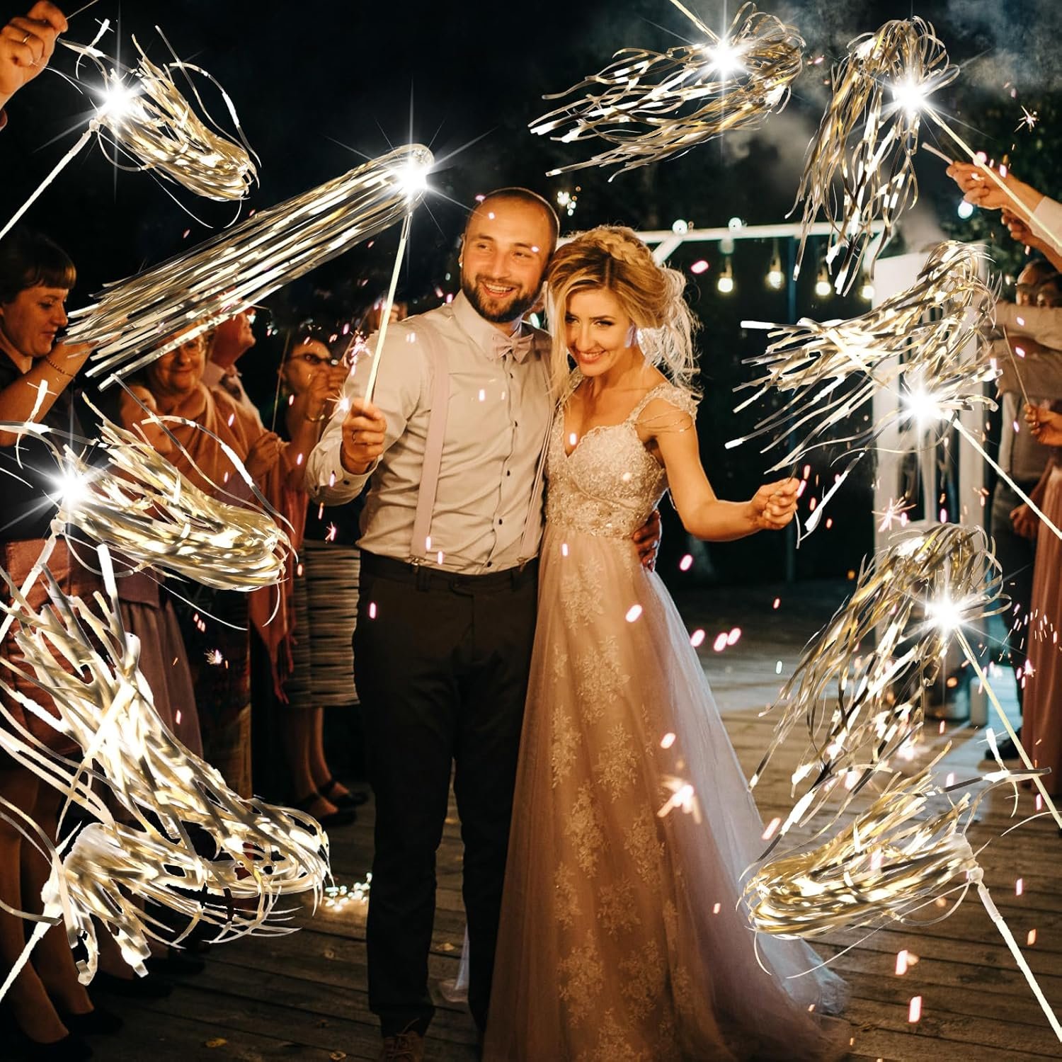 Wholesale 100 pcs LED Light Up Wedding Wands Tinsel Streamers for Send Off Greeting Props Weddings Birthday Parties Christmas Cheerleading Games (Champagne) Supplier Wholesale 100 pcs LED Light Up Wedding Wands Tinsel Streamers for Send Off Greeting Props Weddings Birthday Parties Christmas Cheerleading Games (Champagne) Supplier