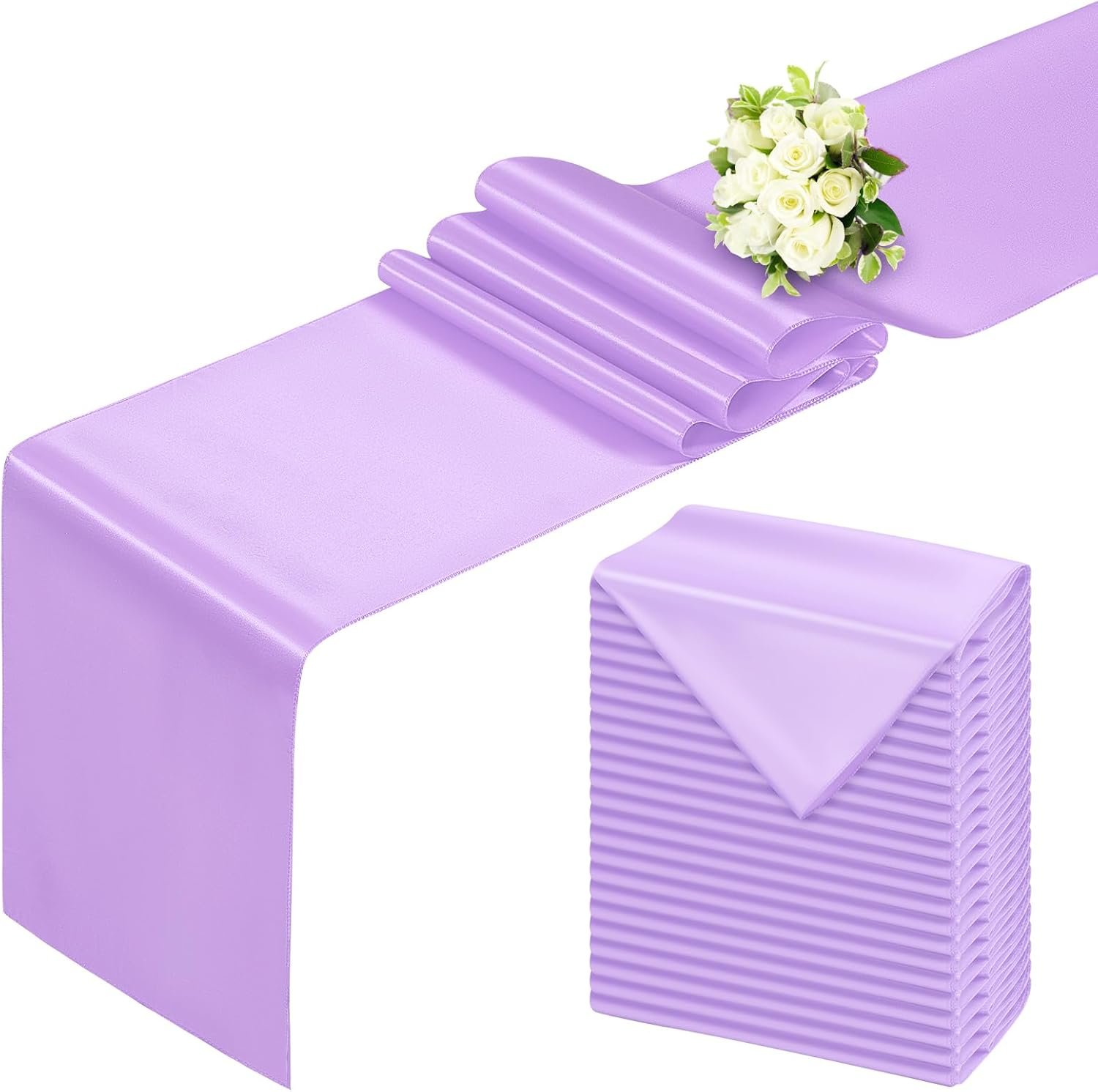 Lavender Table Runner 12x108 Inch - 24 Pack Satin Table Runners, Smooth Table Runner for Party Wedding Banquets Birthday