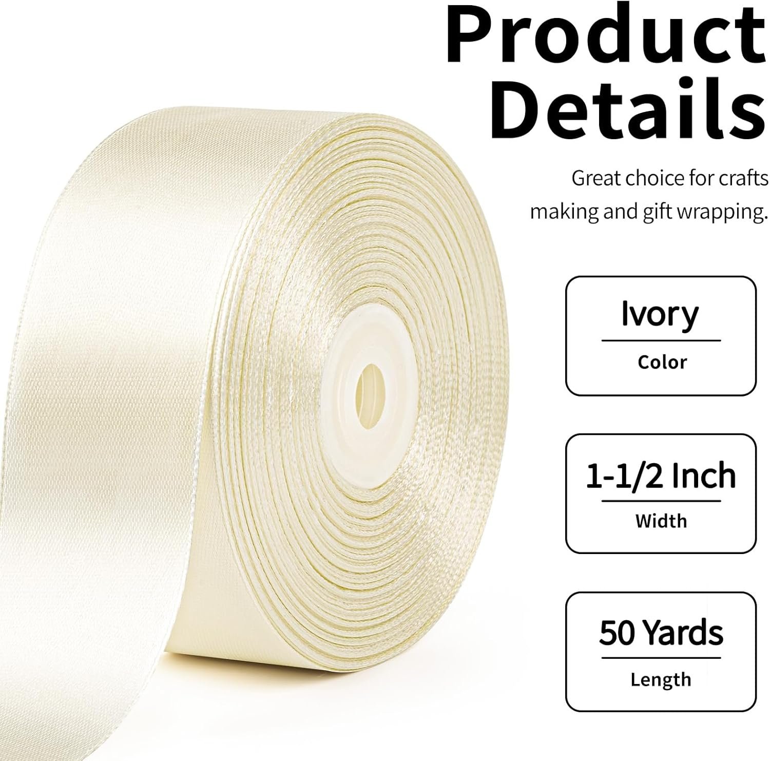 Wholesale 1-1/2 Inch Wide Ivory Satin Ribbon 50 Yards Solid Polyester Fabric for Rose Making Mother's Day Gift Wrapping Flower Bouquets Wedding Decorations Handmade Crafts Supplier