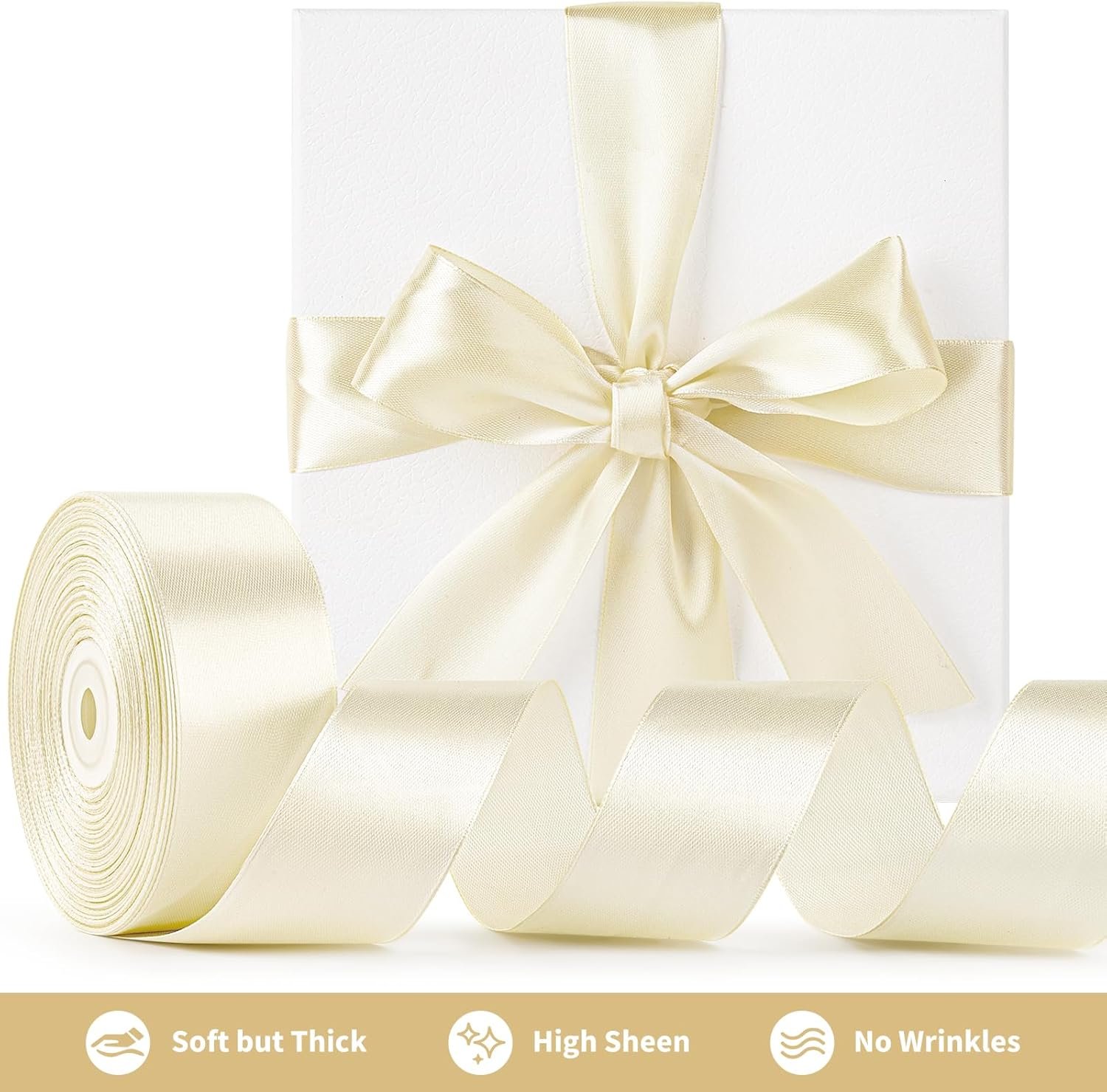 Wholesale 1-1/2 Inch Wide Ivory Satin Ribbon 50 Yards Solid Polyester Fabric for Rose Making Mother's Day Gift Wrapping Flower Bouquets Wedding Decorations Handmade Crafts Supplier