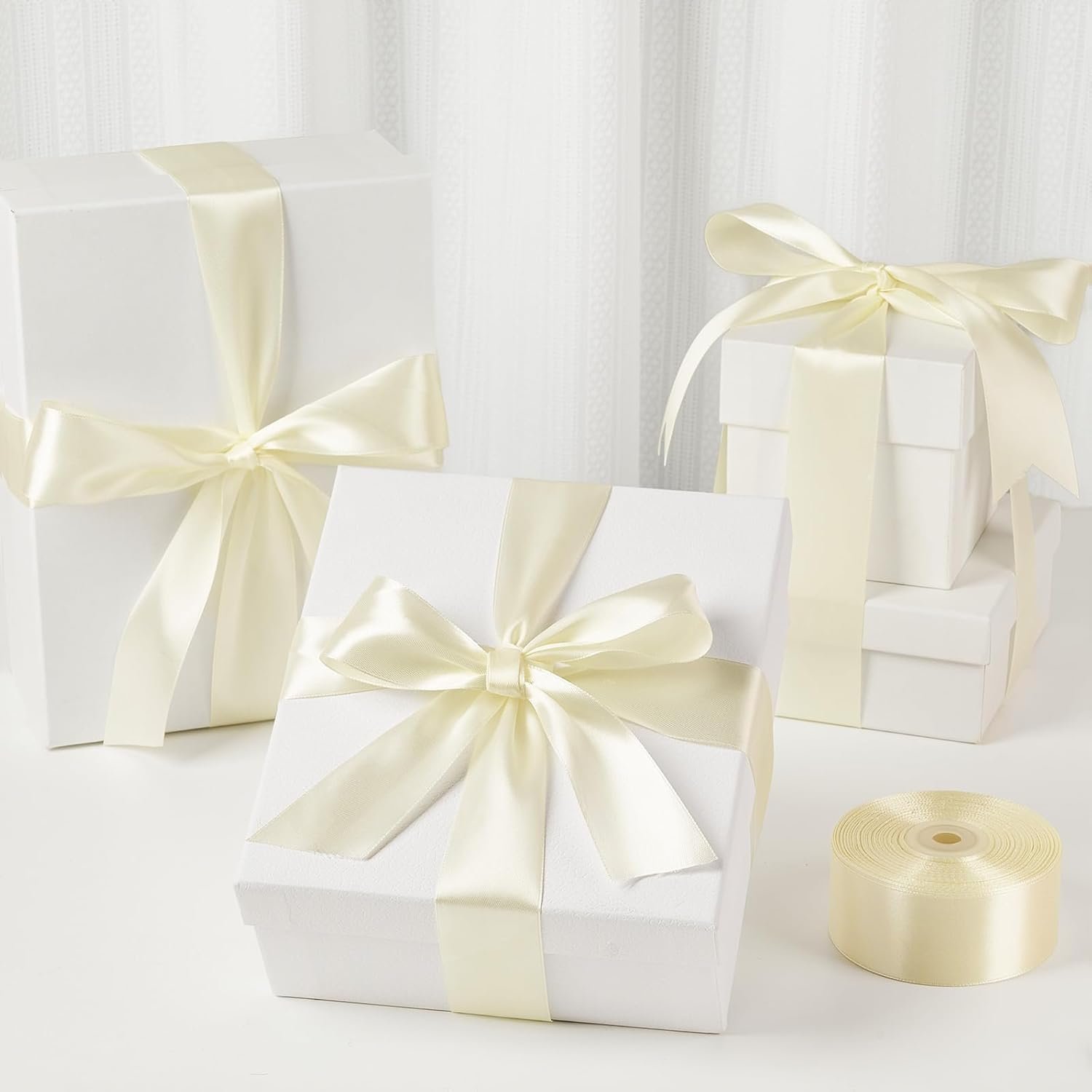 Wholesale 1-1/2 Inch Wide Ivory Satin Ribbon 50 Yards Solid Polyester Fabric for Rose Making Mother's Day Gift Wrapping Flower Bouquets Wedding Decorations Handmade Crafts Supplier