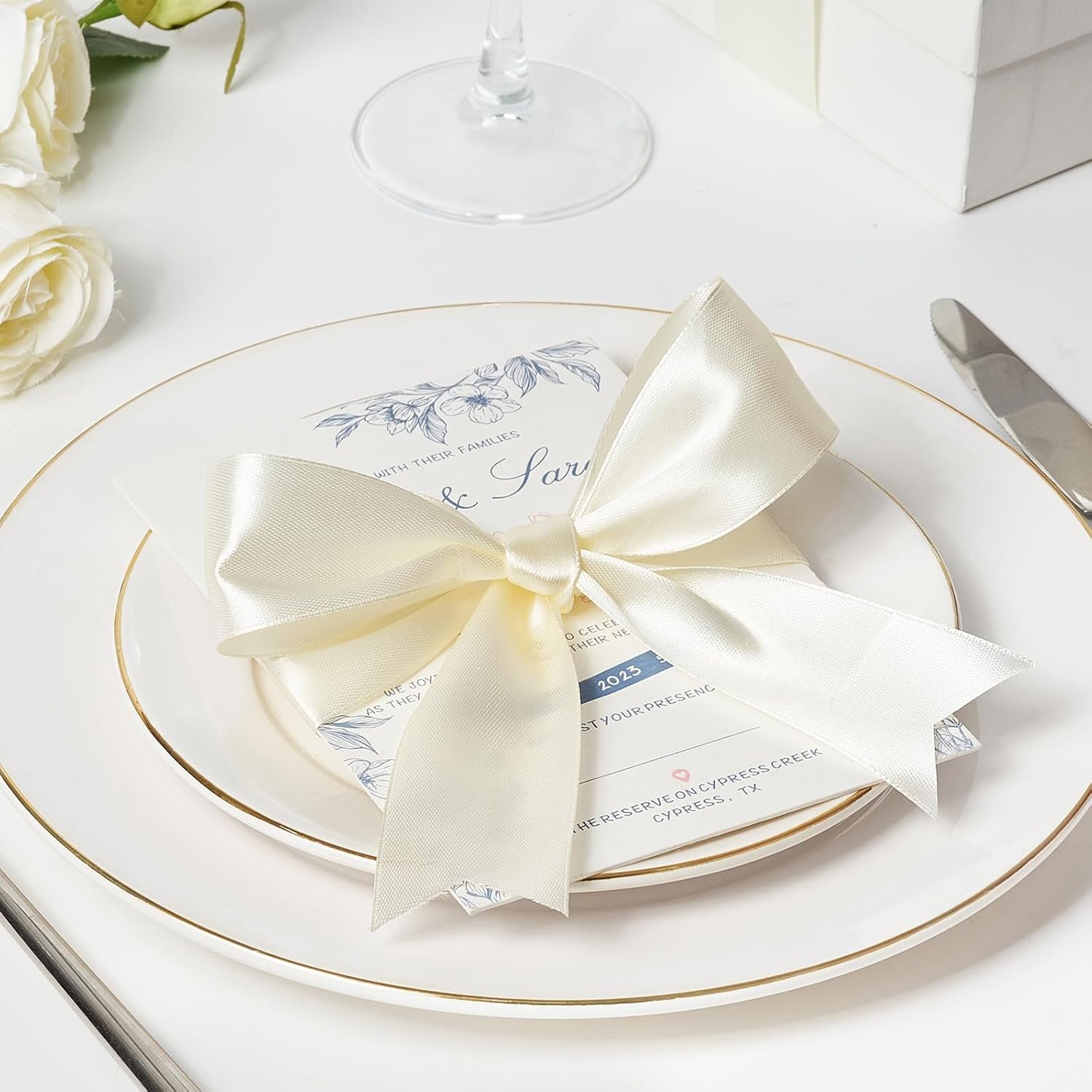 Wholesale 1-1/2 Inch Wide Ivory Satin Ribbon 50 Yards Solid Polyester Fabric for Rose Making Mother's Day Gift Wrapping Flower Bouquets Wedding Decorations Handmade Crafts Supplier