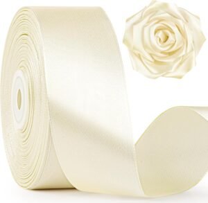 1-1/2 Inch Wide Ivory Satin Ribbon, 50 Yards Solid Polyester Fabric Ribbon for Roses Making, Mother's Day, Gift Wrapping, Flower Bouquets, Wedding Decorations, Handmade Crafts