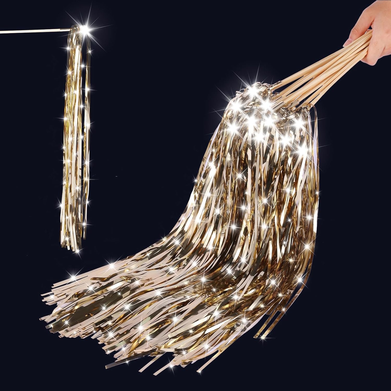 Wholesale 100 pcs LED Light Up Wedding Wands Tinsel Streamers for Send Off Greeting Props Weddings Birthday Parties Christmas Cheerleading Games (Champagne) Supplier Wholesale 100 pcs LED Light Up Wedding Wands Tinsel Streamers for Send Off Greeting Props Weddings Birthday Parties Christmas Cheerleading Games (Champagne) Supplier