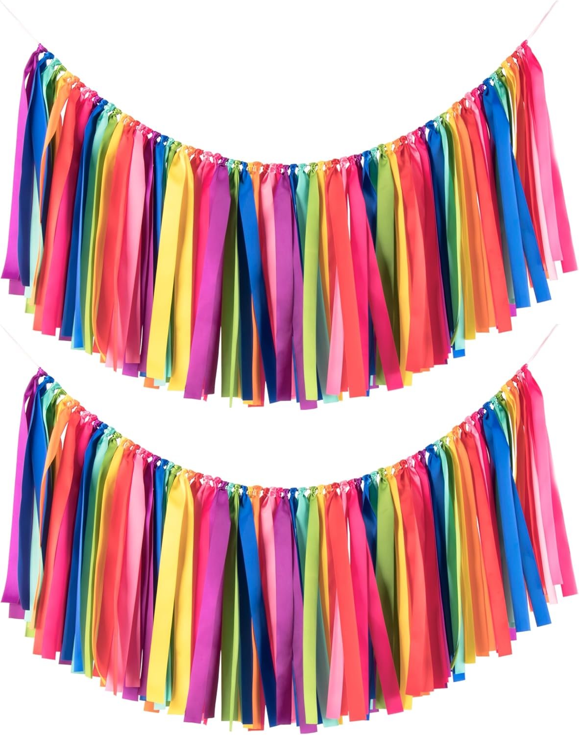 Wholesale 2 Packs Rainbow Ribbon Tassel Garland Pre-Assembled Colorful Banner Backdrop 40x14 Inch for Classroom Decor Wall Window Weddings Baby Showers Birthdays Supplier