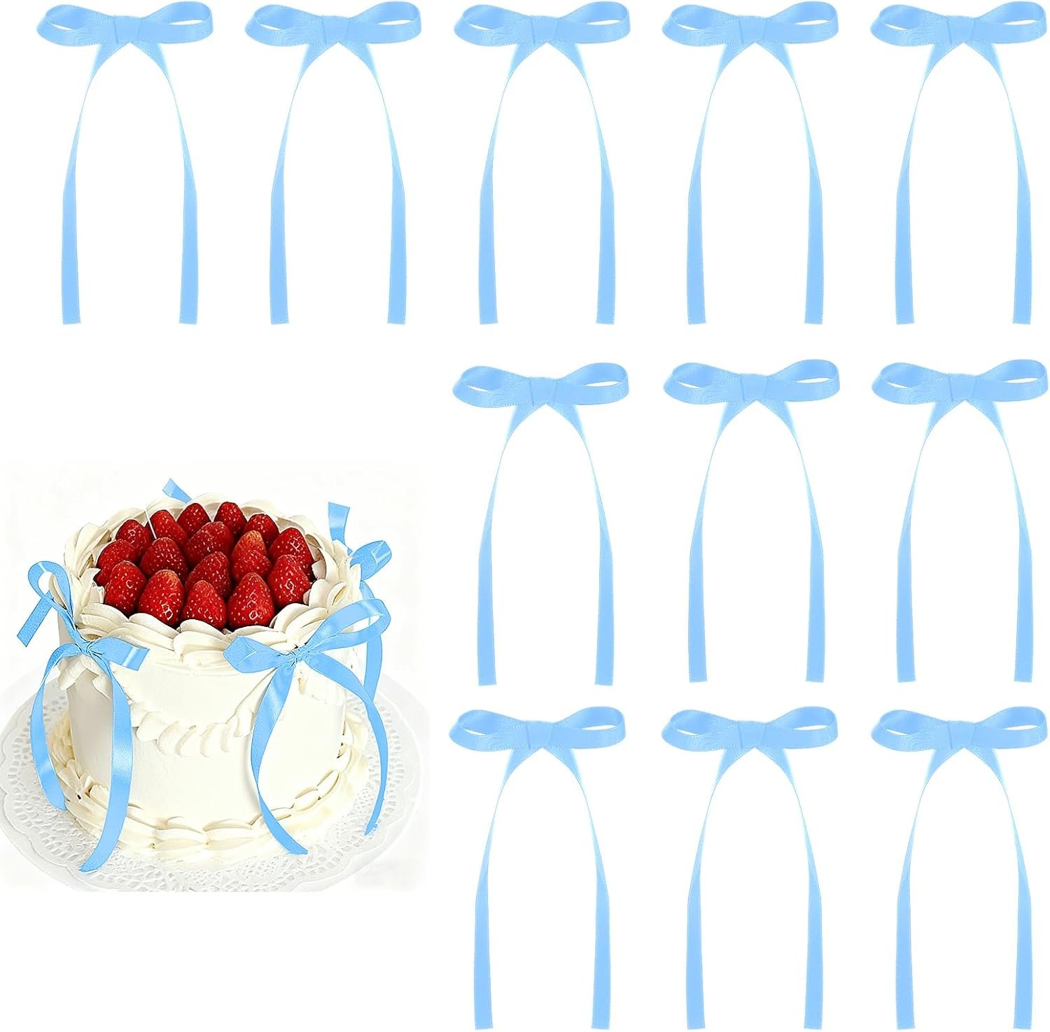Wholesale 30 Pack Light Blue Ribbon Bows Cake Toppers for Coquette Themed Cupcakes Baby Showers Birthdays Weddings Bachelorette Parties Supplier Wholesale 30 Pack Light Blue Ribbon Bows Cake Toppers for Coquette Themed Cupcakes Baby Showers Birthdays Weddings Bachelorette Parties Supplier