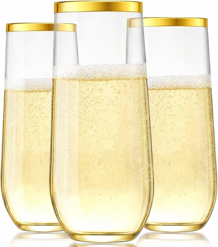 Wholesale 48-Pack 9 Oz Gold Rimmed Stemless Plastic Champagne Flutes Clear Disposable BPA-Free Recyclable Shatterproof Toasting Glasses for Weddings Parties Celebrations Supplier Wholesale 48-Pack 9 Oz Gold Rimmed Stemless Plastic Champagne Flutes Clear Disposable BPA-Free Recyclable Shatterproof Toasting Glasses for Weddings Parties Celebrations Supplier