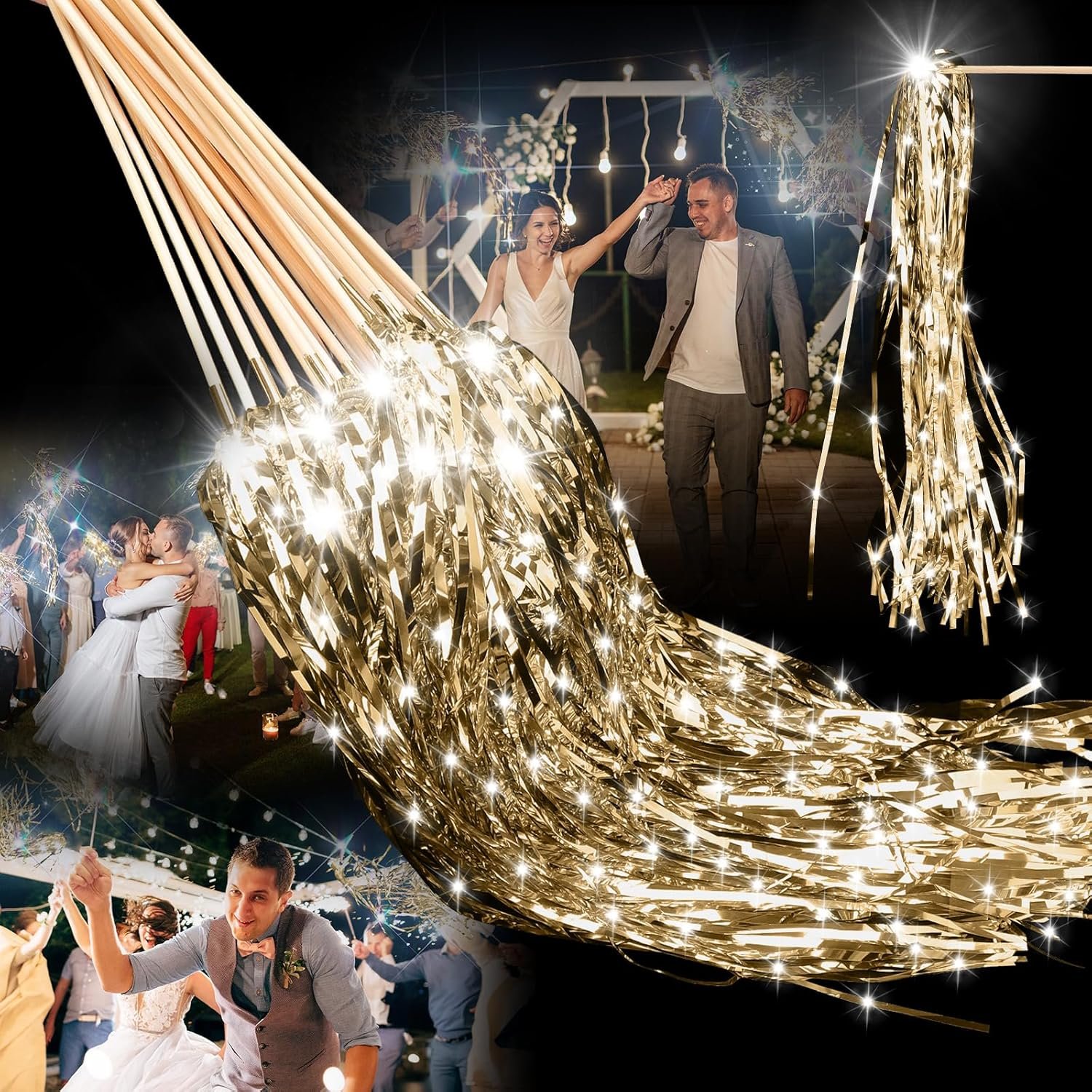Wholesale 48 Pcs LED Lighted Wedding Wands Tinsel Streamers Sparklers Send Off Light Sticks for Reception Birthday Exits Baby Shower Concert Party Favors Champagne Supplier Wholesale 48 Pcs LED Lighted Wedding Wands Tinsel Streamers Sparklers Send Off Light Sticks for Reception Birthday Exits Baby Shower Concert Party Favors Champagne Supplier