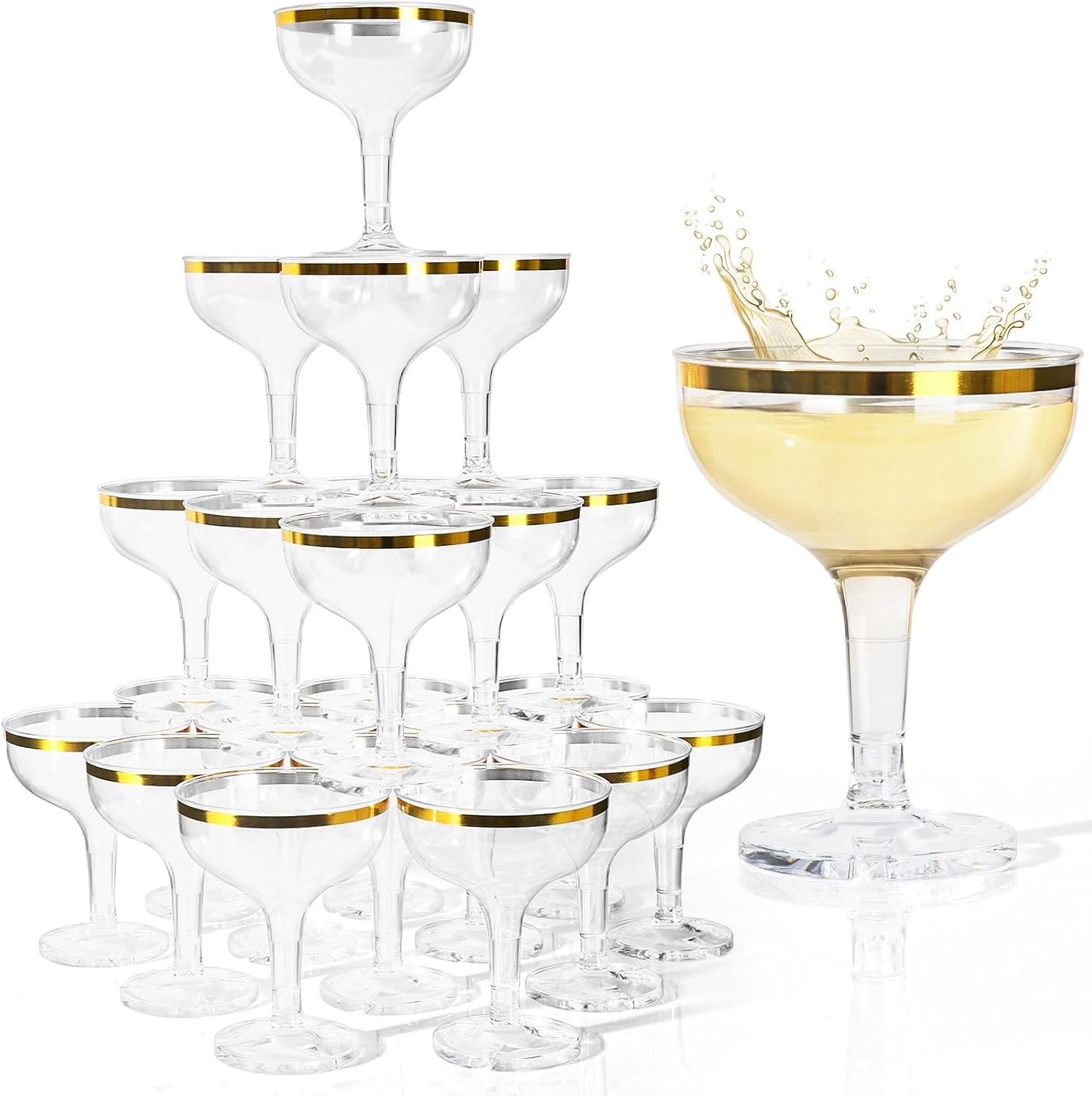 Wholesale 50 Pack 5.4 fl oz Plastic Coupe Champagne Tower Glasses with Gold Rim Disposable Clear Acrylic Martini Cocktail Cups Unbreakable Reusable Supplier