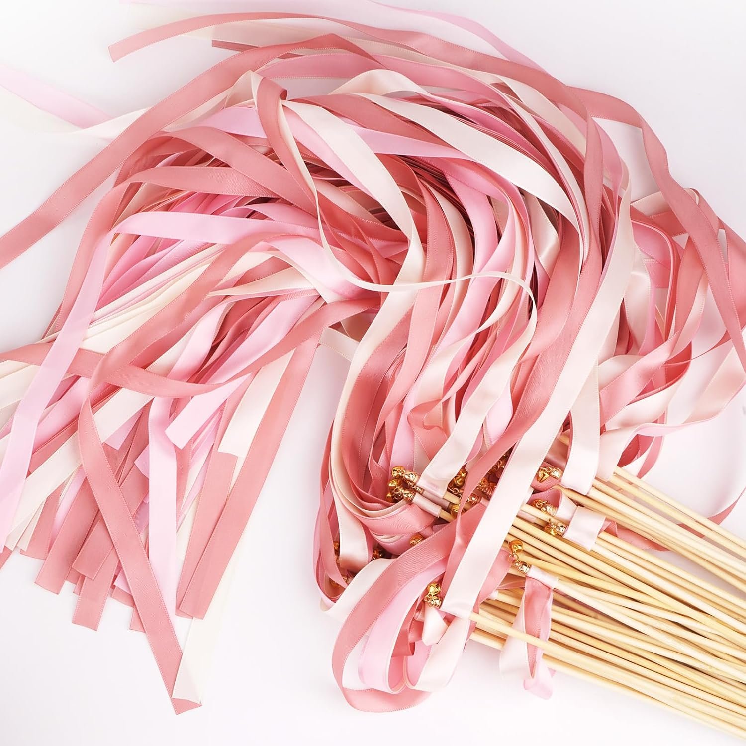 Wholesale 50PCS Silk Ribbon Fairy Wands with Gold Bells for Wedding Send Off Party Holiday Celebrations Pink and White Supplier Wholesale 50PCS Silk Ribbon Fairy Wands with Gold Bells for Wedding Send Off Party Holiday Celebrations Pink and White Supplier