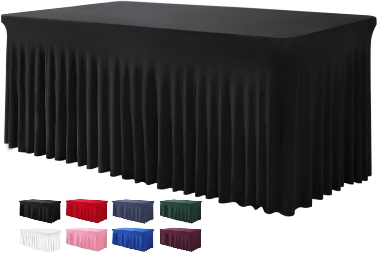 Wholesale 6ft Rectangle Table Skirts One-Piece Black Wrinkle-Resistant Ruffle Elastic Cover for Banquets Weddings Events Parties Supplier