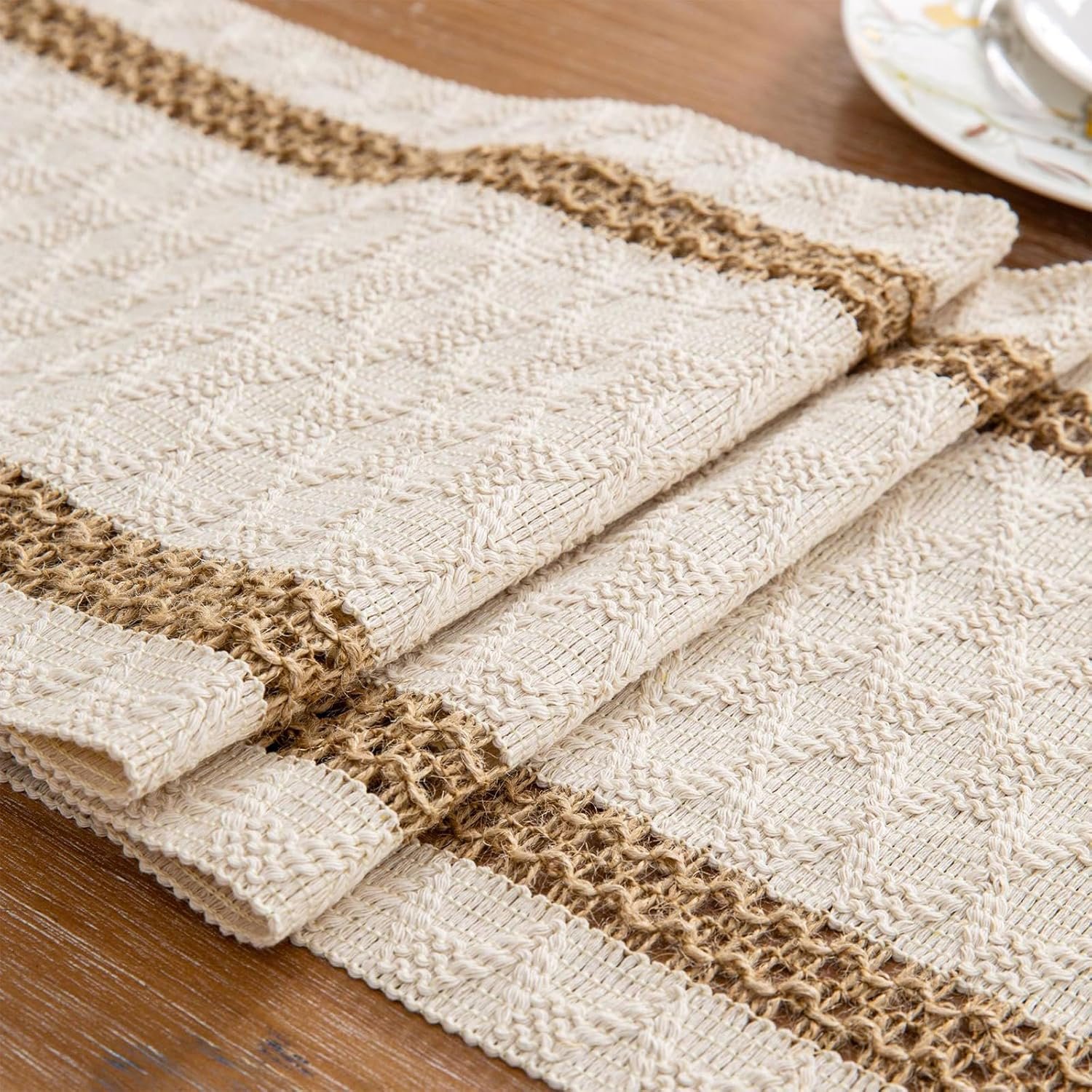 Wholesale Boho Macrame Table Runner 72 Inches Long Cotton Linen Woven for Easter Spring Summer Dining Home Decor Beige Brown Supplier